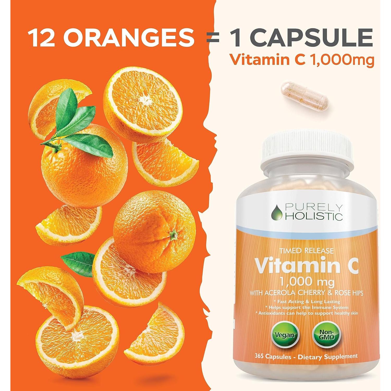 Vitamina C Purely Holistic 1000mg 365 Cápsulas Veganas