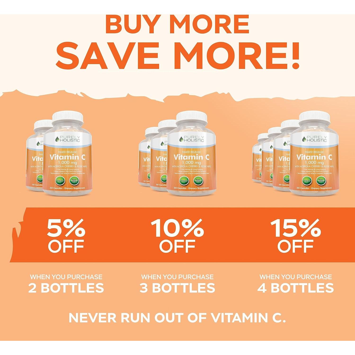 Vitamina C Purely Holistic 1000mg 365 Cápsulas Veganas