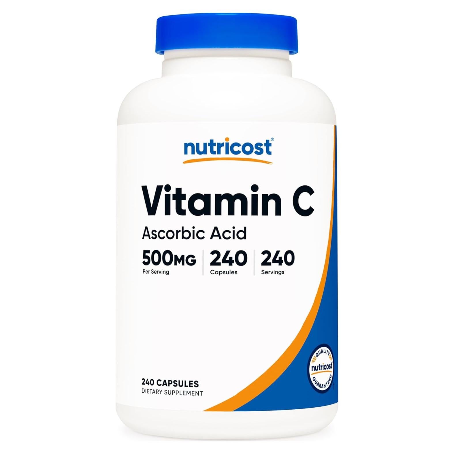 Vitamina C 500mg Nutricost 240 Cápsulas Vegetariano Sin Gluten