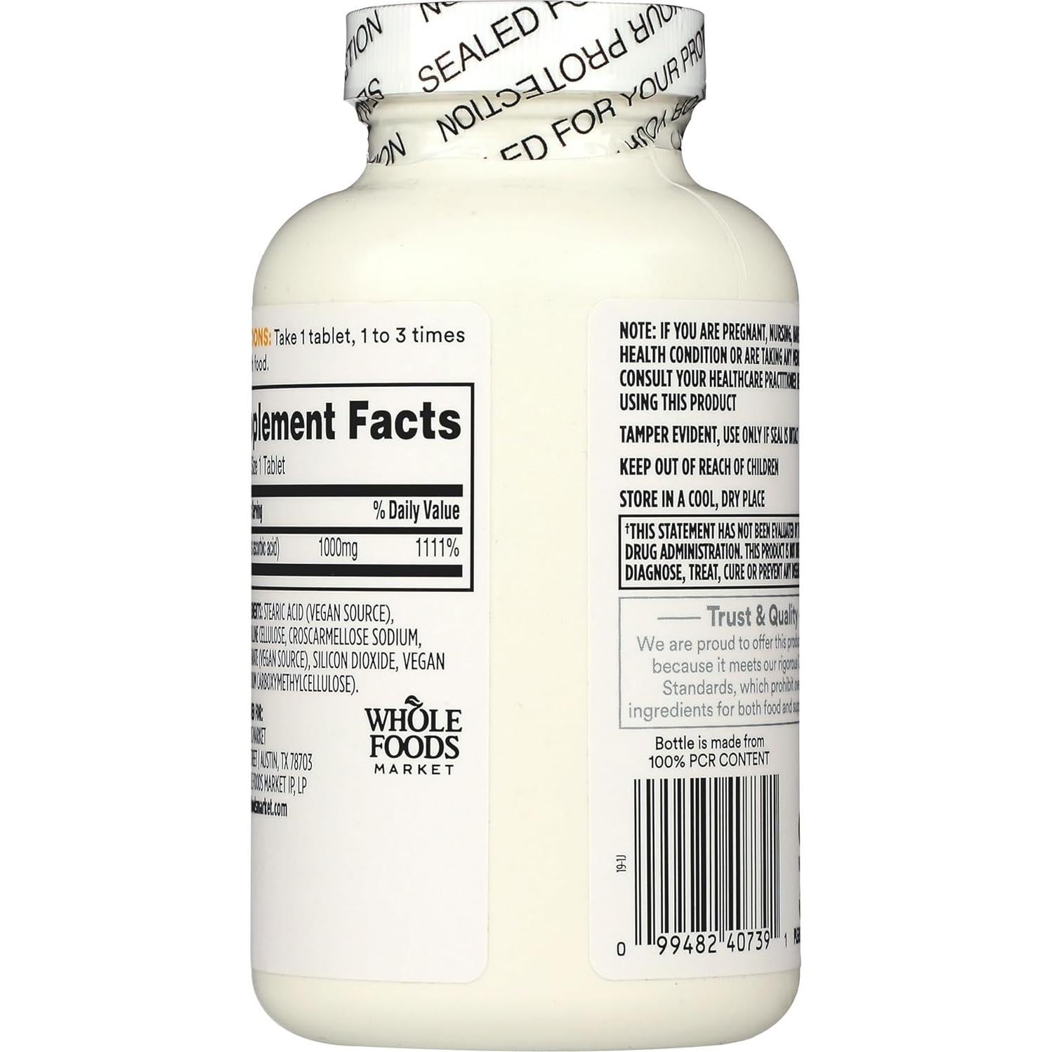 Vitamina C 1000mg Whole Foods Market 250 Cápsulas Veganas