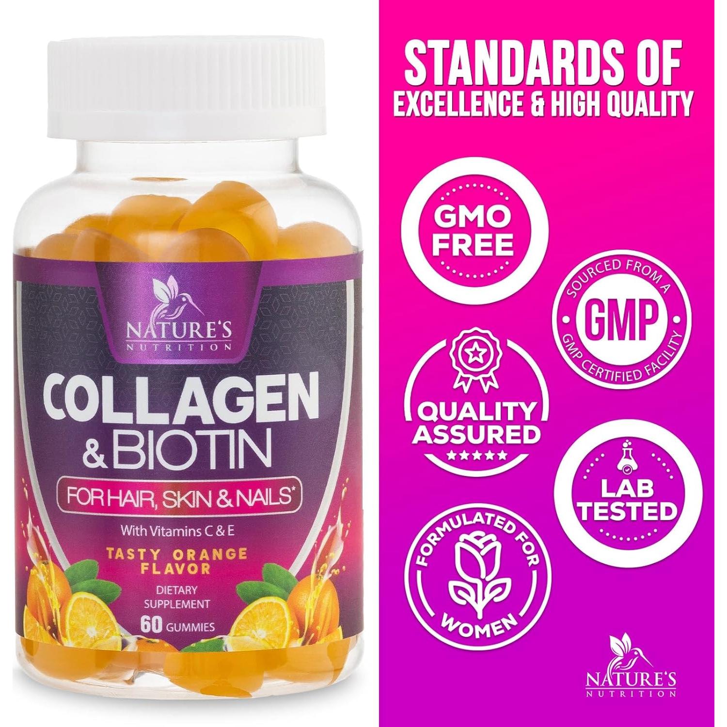Gomitas de Colágeno Nature's Nutrition 60 Unidades - Biotina, Vitamina C y Zinc