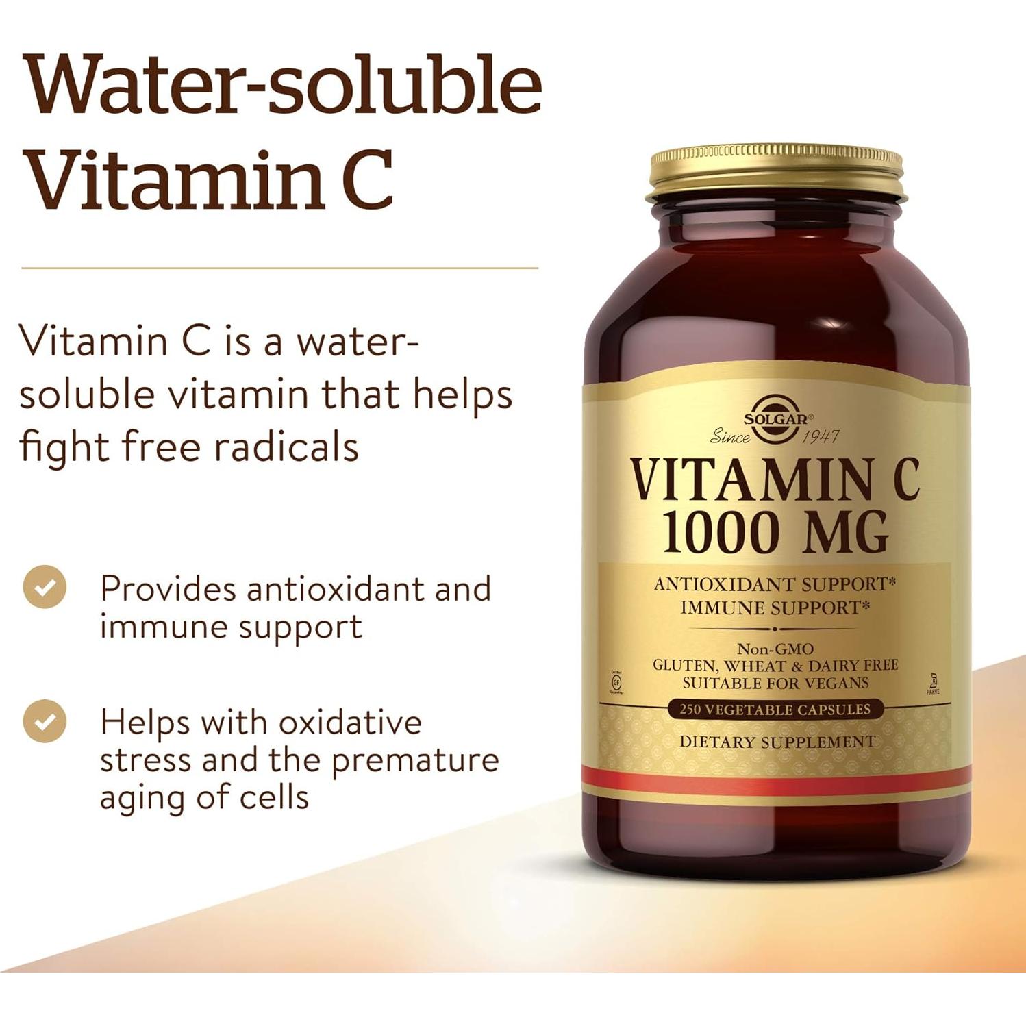 Vitamina C 1000 mg Solgar 250 Cápsulas Vegetales Antioxidante