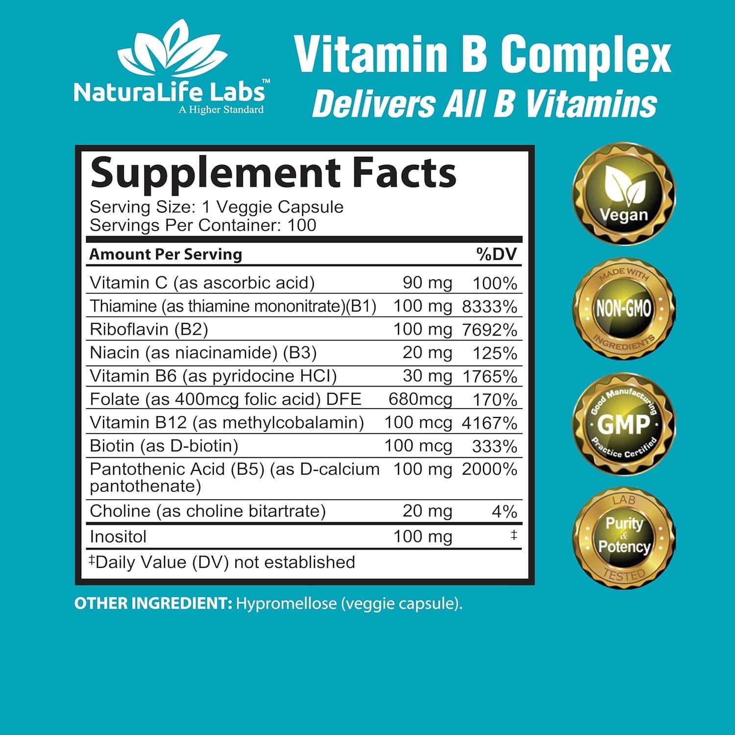 Complejo de Vitamina B NaturaLife Labs 100 Cápsulas Vegetales