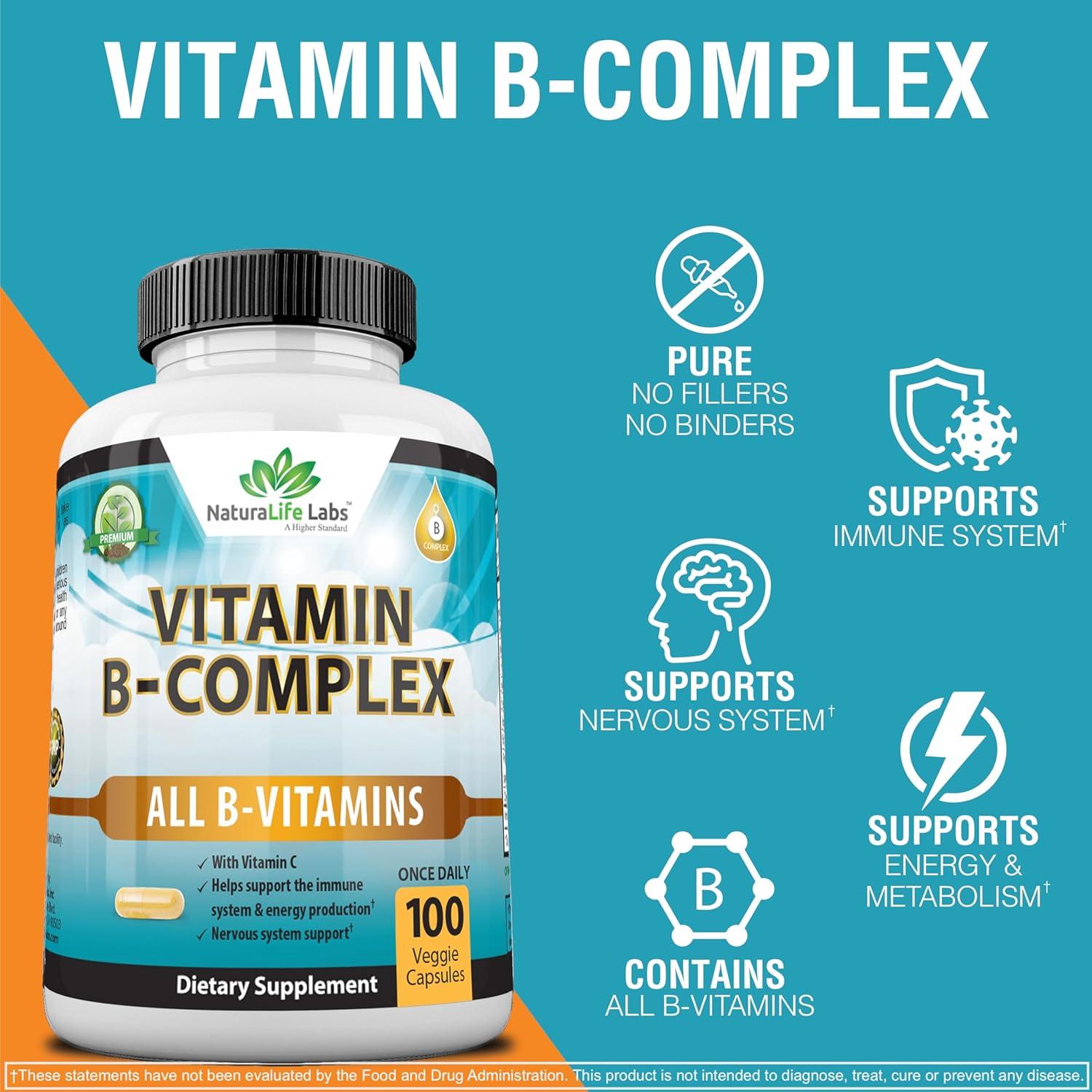 Complejo de Vitamina B NaturaLife Labs 100 Cápsulas Vegetales