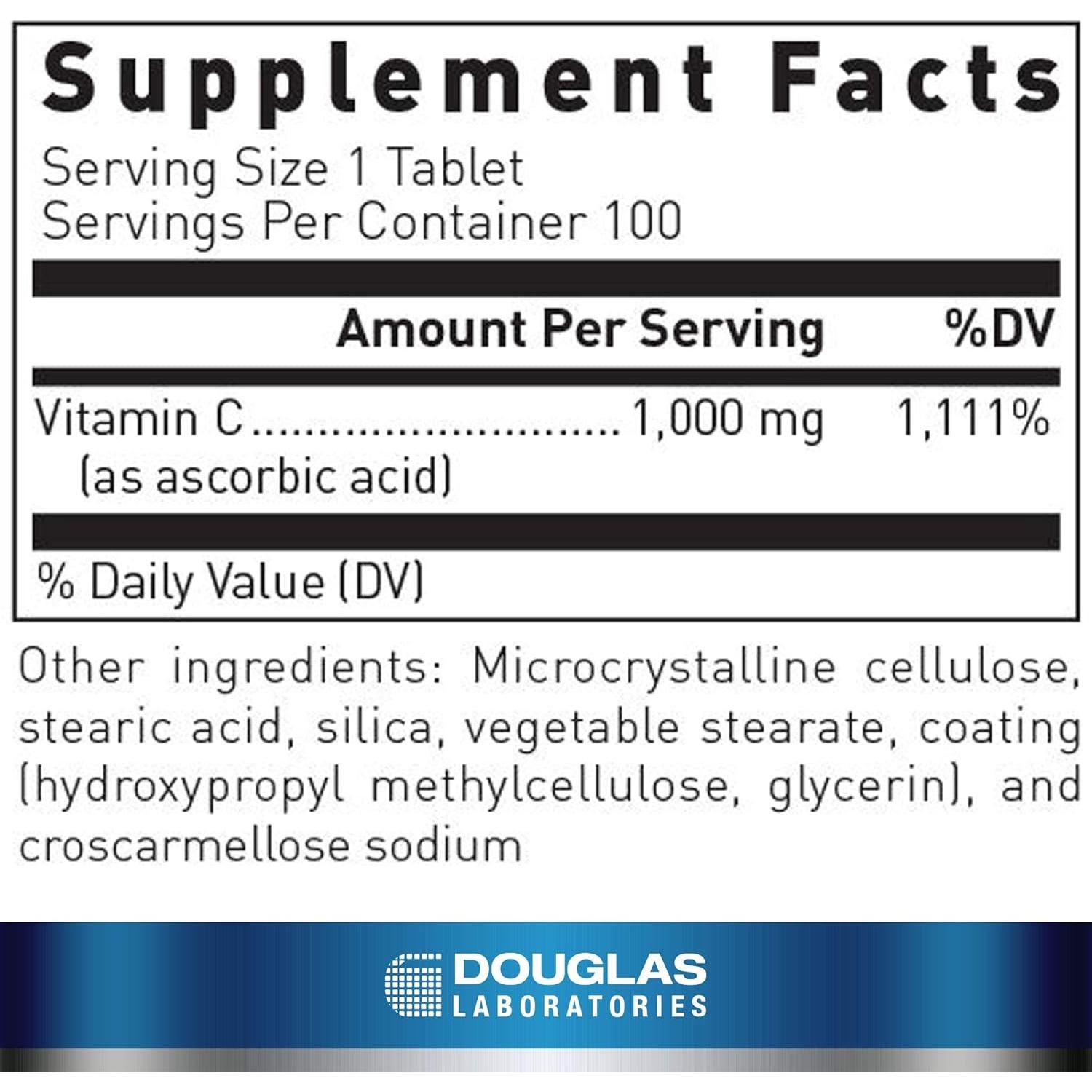 Vitamina C Douglas Laboratories 100 Tabletas Antioxidante