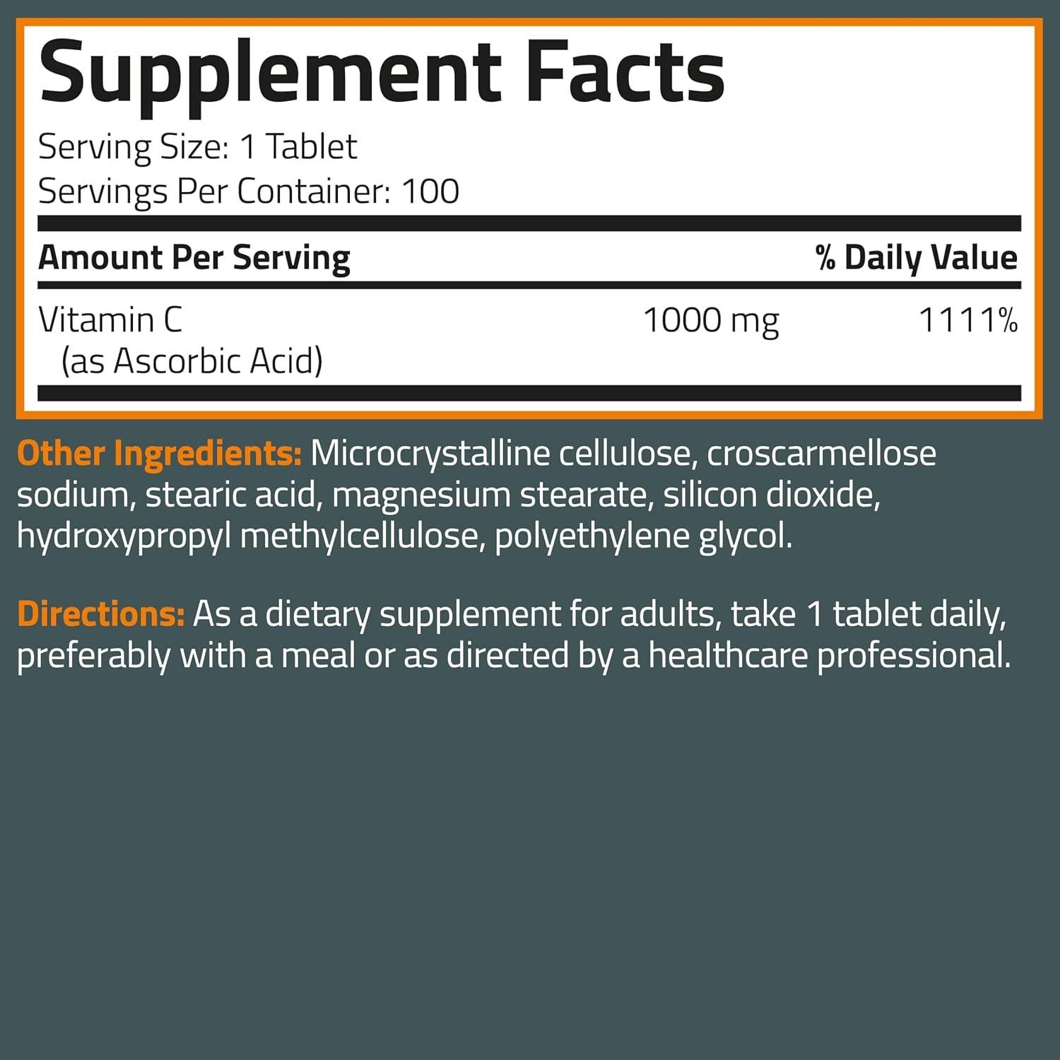 Vitamina C 1000mg Bronson - 100 Tabletas Vegetarianas