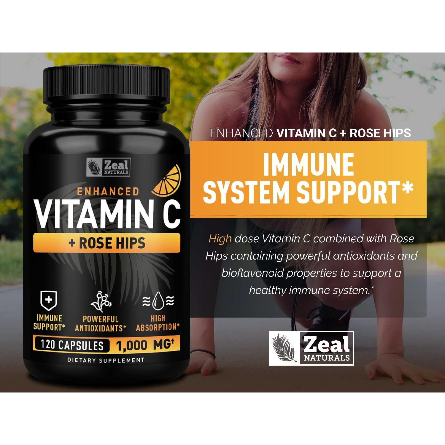 Vitamina C 1000mg Zeal Naturals con Rosa Mosqueta - 120 Cápsulas