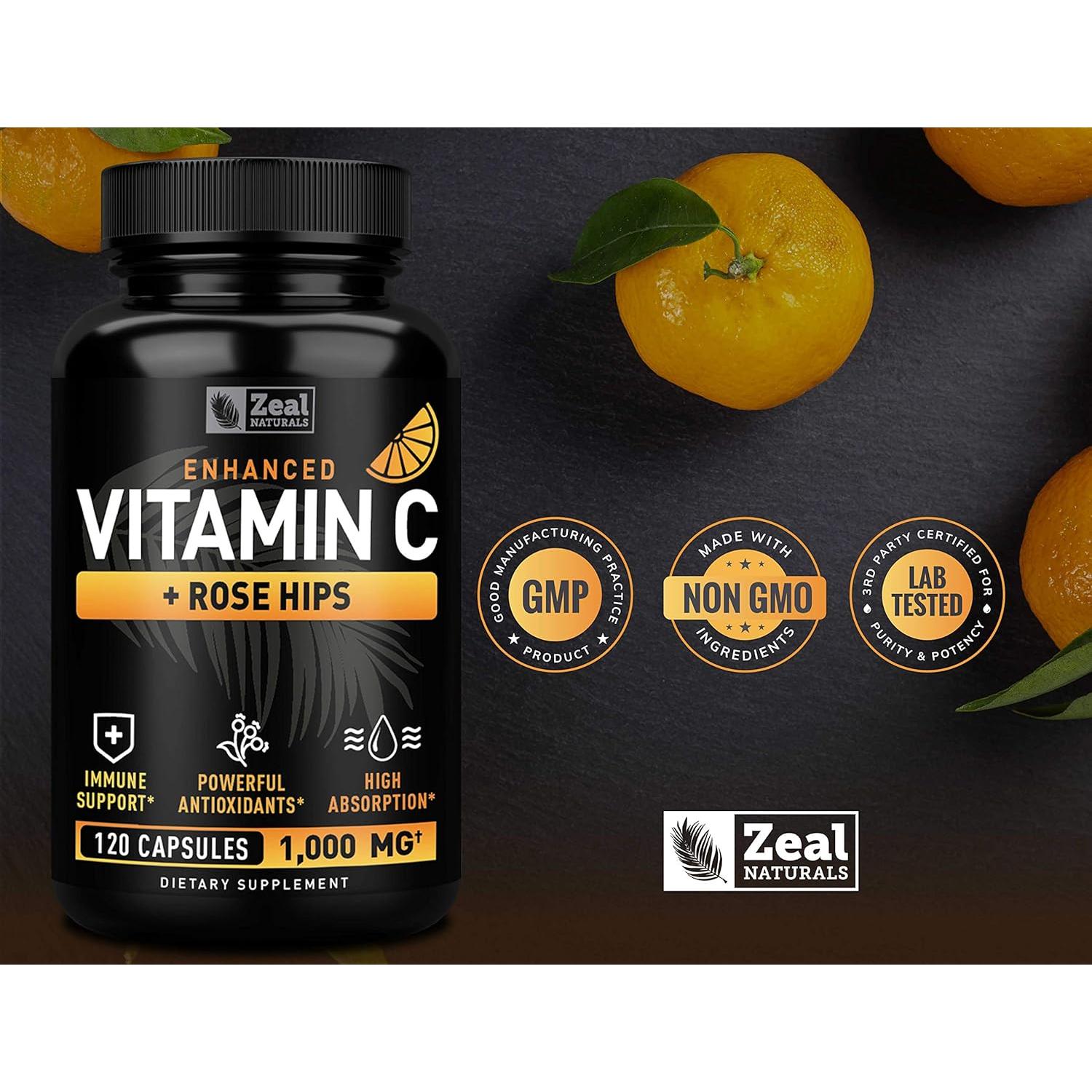 Vitamina C 1000mg Zeal Naturals con Rosa Mosqueta - 120 Cápsulas