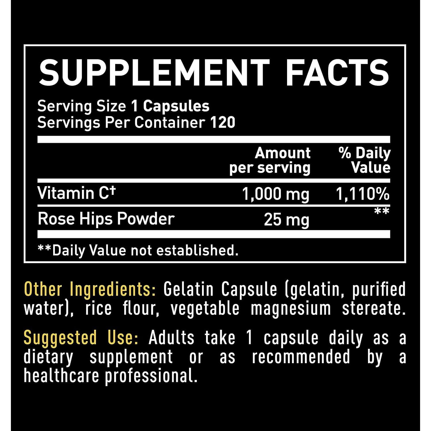 Vitamina C 1000mg Zeal Naturals con Rosa Mosqueta - 120 Cápsulas