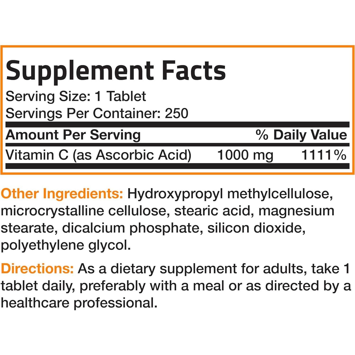 Vitamina C 1000 mg Bronson Liberación Prolongada 250 Tabletas