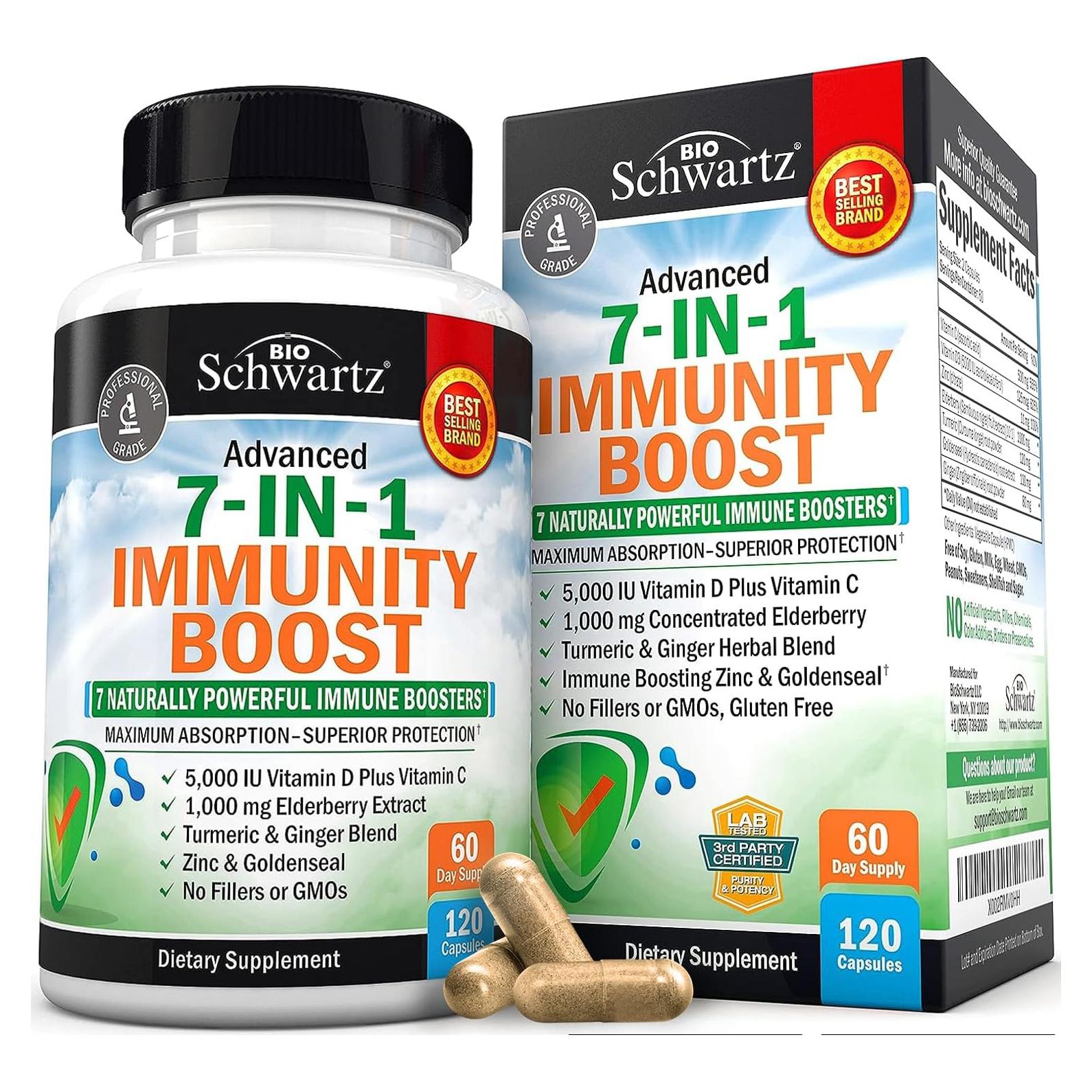 Suplemento Inmunológico BioSchwartz 7-en-1 con Zinc y Vitamina C - 120 Cápsulas