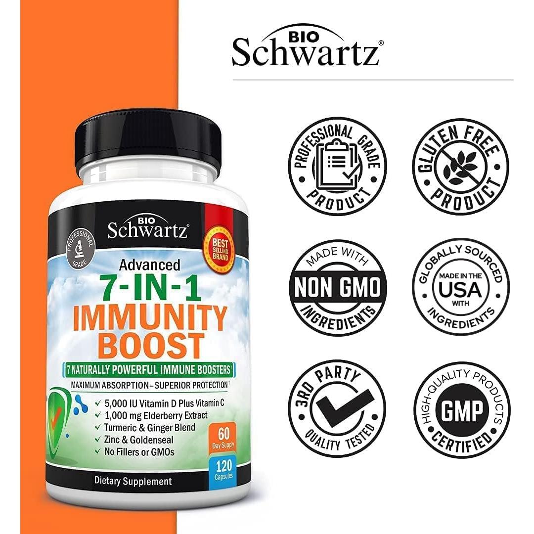 Suplemento Inmunológico BioSchwartz 7-en-1 con Zinc y Vitamina C - 120 Cápsulas