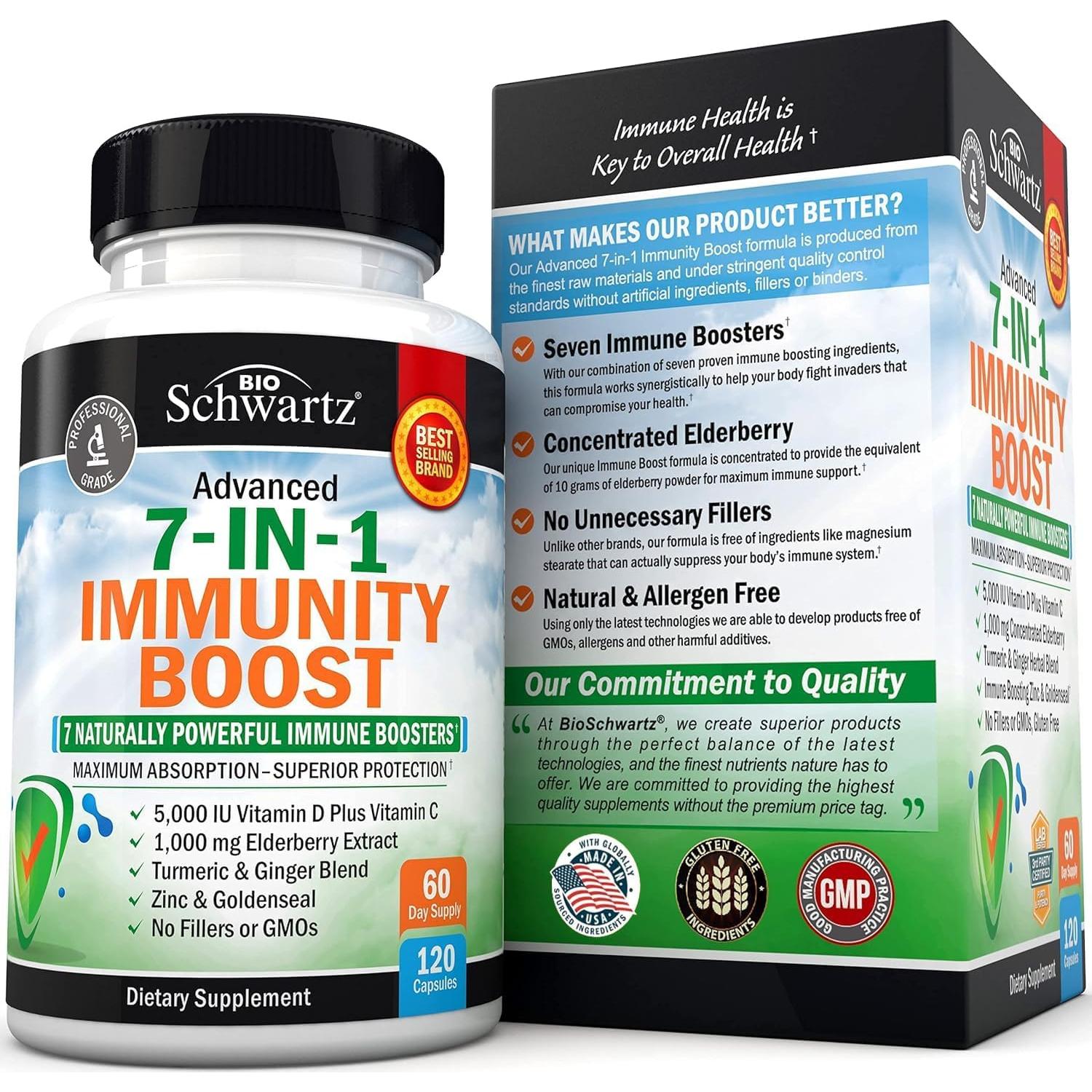Suplemento Inmunológico BioSchwartz 7-en-1 con Zinc y Vitamina C - 120 Cápsulas