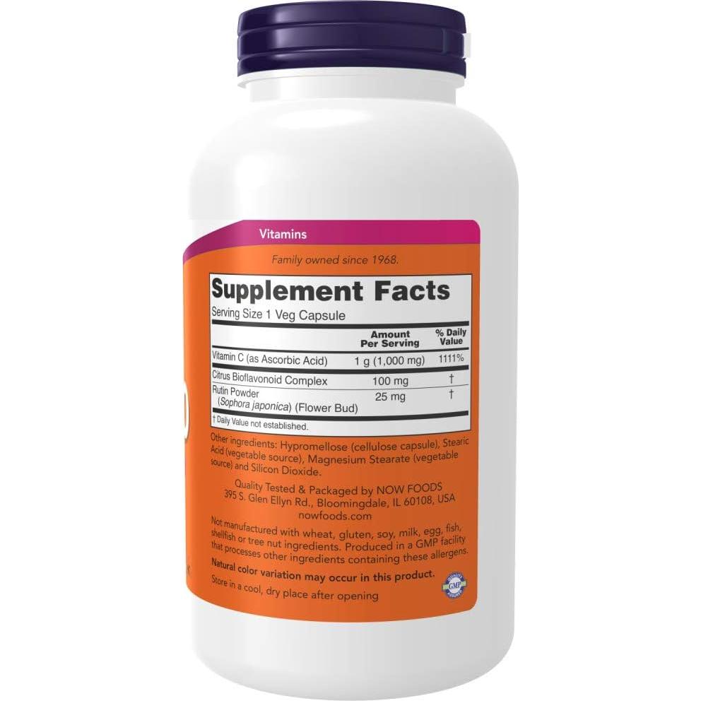 Vitamina C 1000 mg Now Foods con Bioflavonoides 250 Cápsulas Veganas