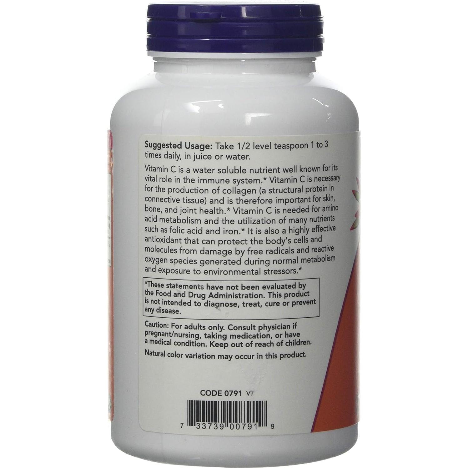 Cristales de Vitamina C Now Foods 0.45 kg Ácido Ascórbico