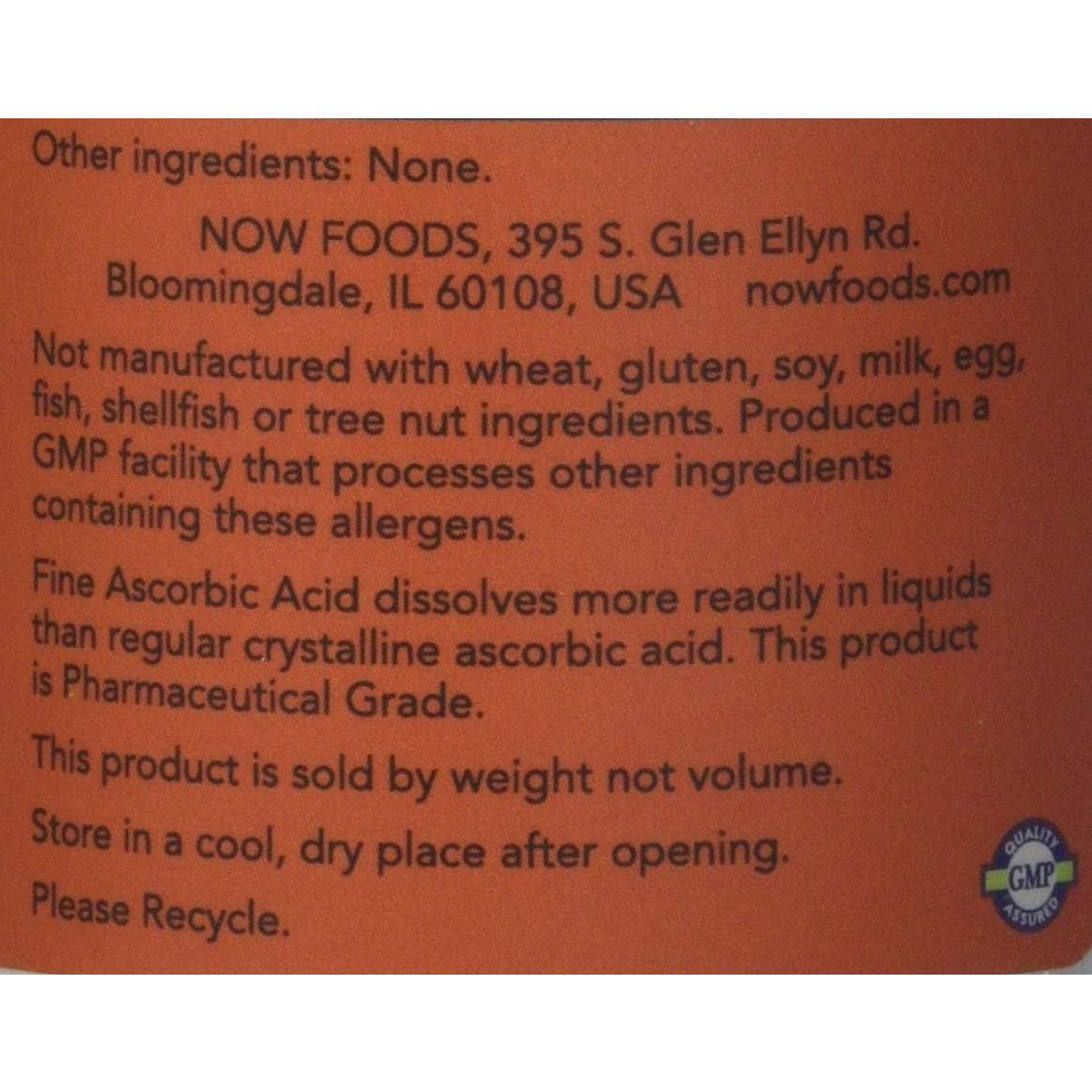 Cristales de Vitamina C Now Foods 0.45 kg Ácido Ascórbico
