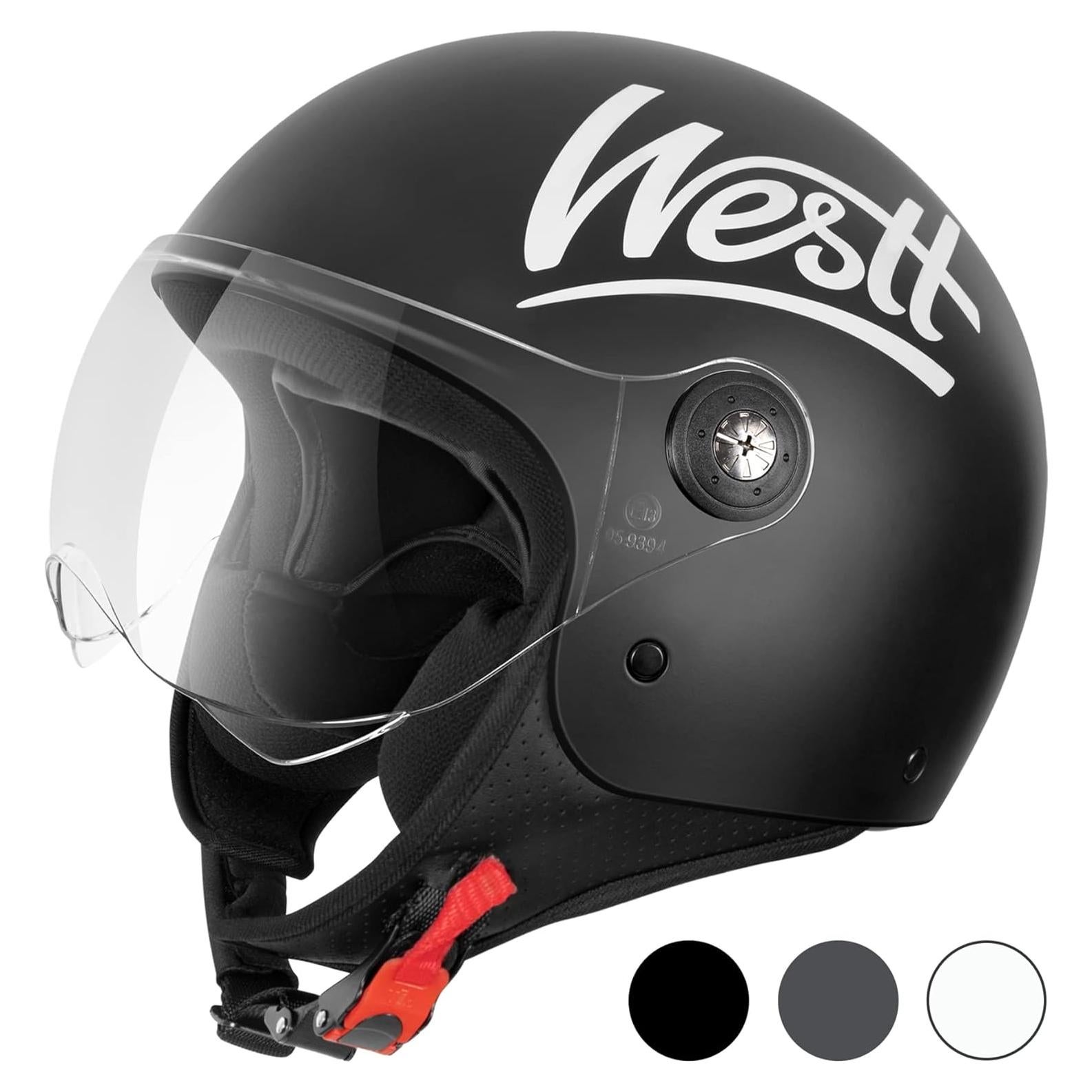 Casco de Motocicleta Westt Clásico 3/4 Negro Mate 55-56 cm