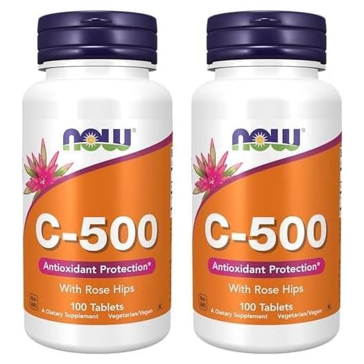 Vitamina C-500 NOW con Rosa Mosqueta - 100 Tabletas (2 Paquetes)