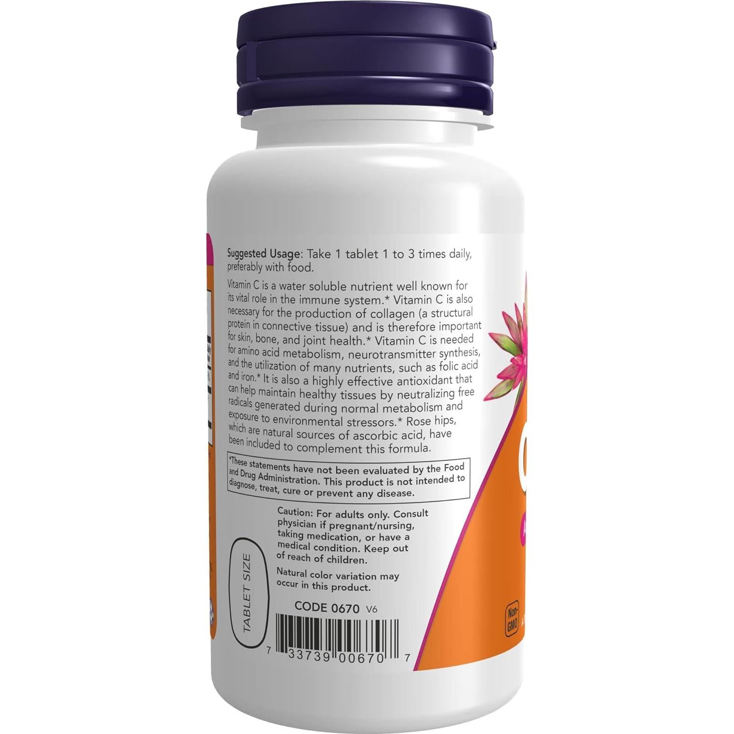 Vitamina C-500 NOW con Rosa Mosqueta - 100 Tabletas (2 Paquetes)