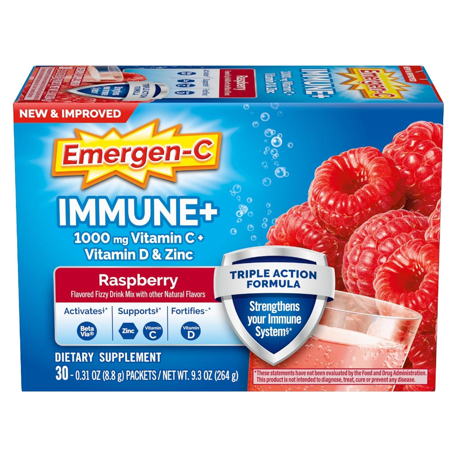Emergen-C Inmunidad+ Polvo Frambuesa 30 Paquetes 1000mg Vitamina C