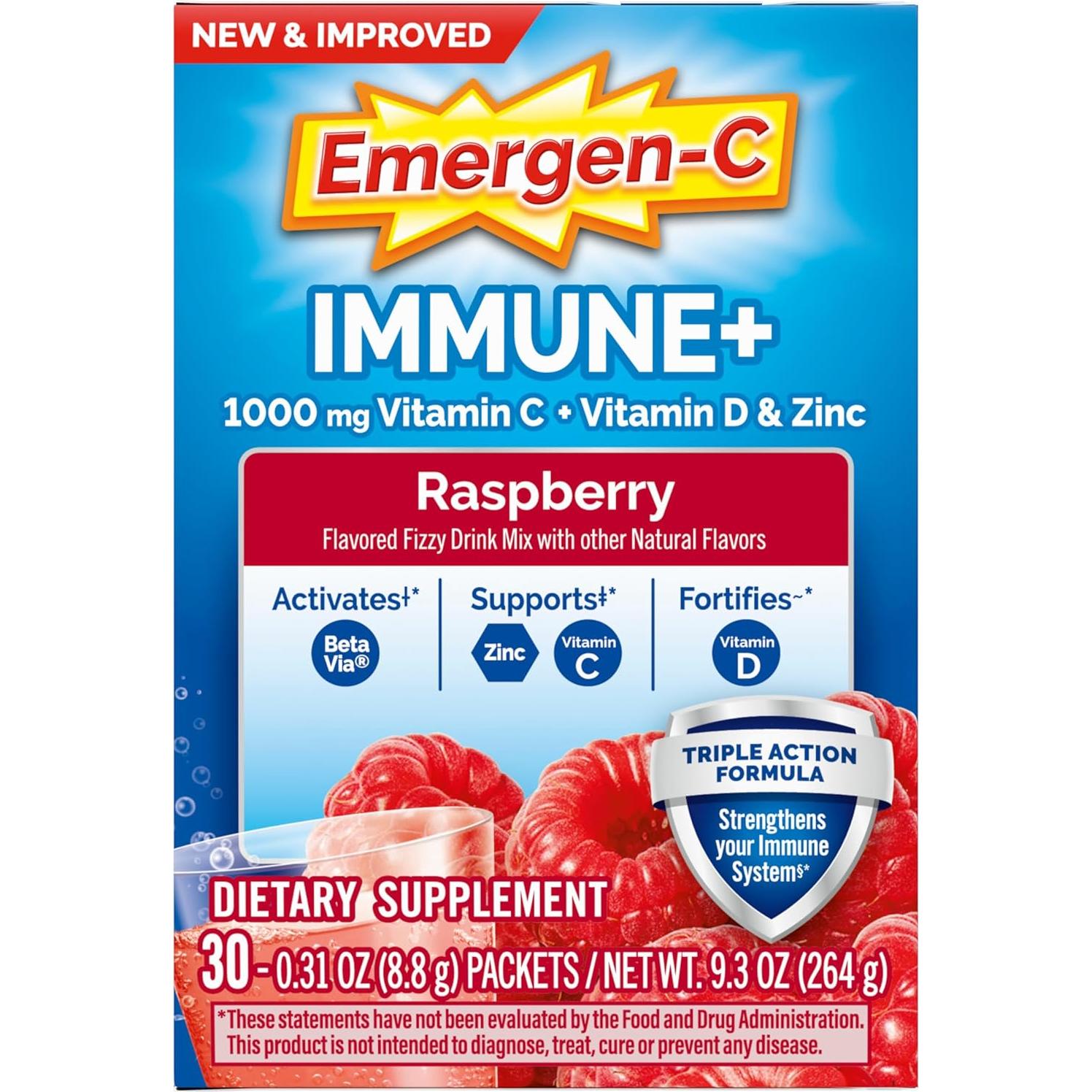 Emergen-C Inmunidad+ Polvo Frambuesa 30 Paquetes 1000mg Vitamina C