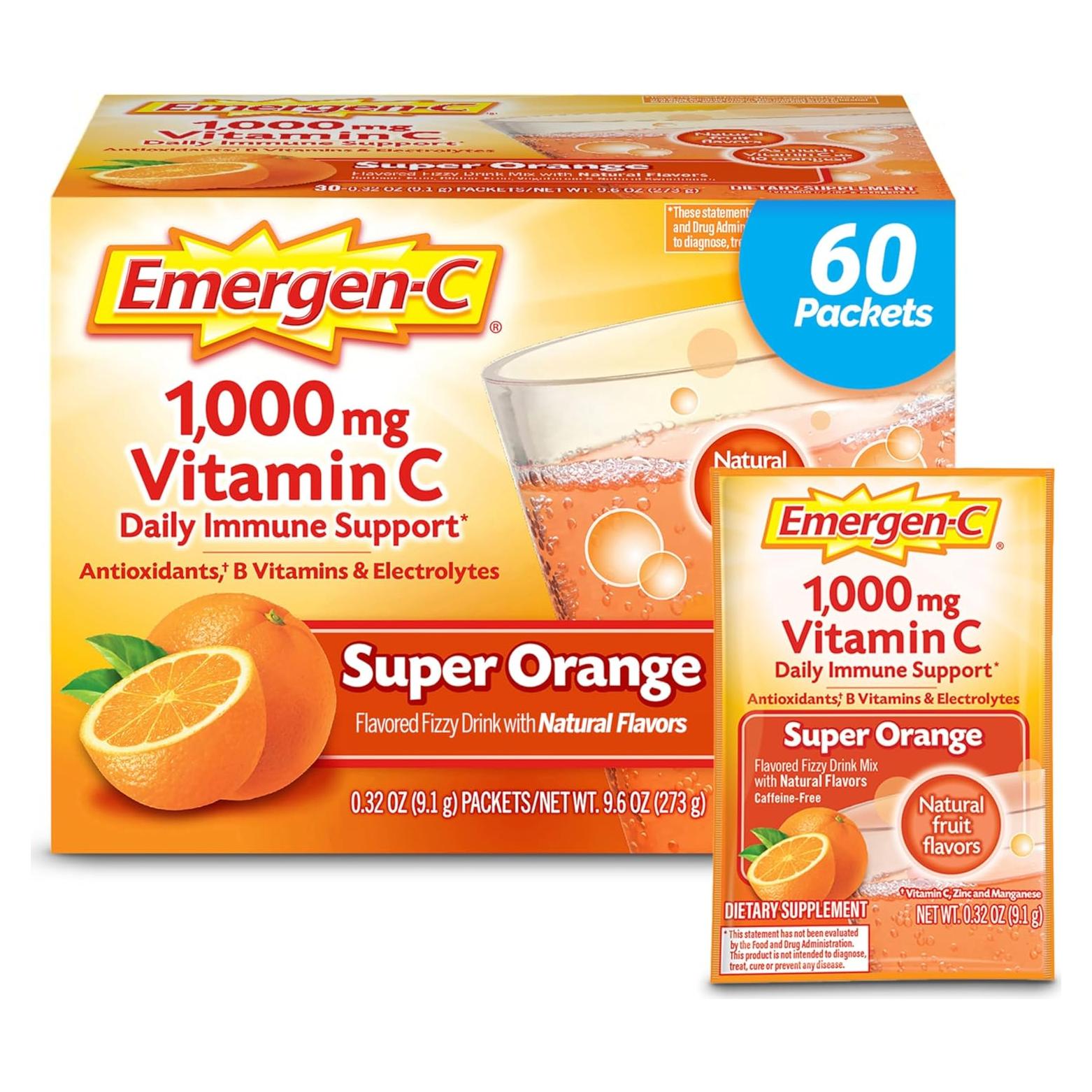 Emergen-C 1000mg Polvo Vitamina C Sabor Naranja 60 Sobres