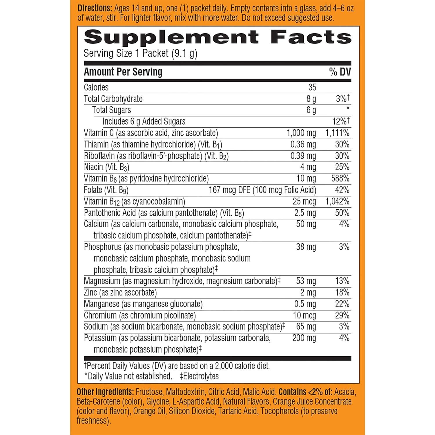 Emergen-C Polvo de Vitamina C 1000mg Sabor Naranja 90.72g