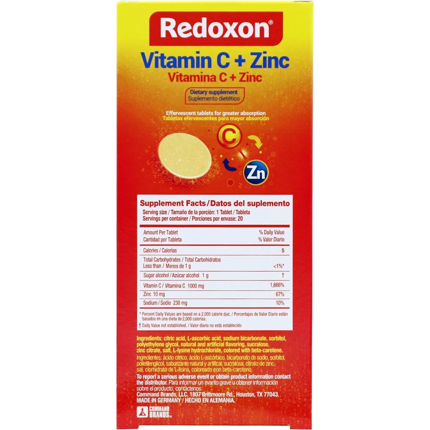 Redoxon Vitamina C + Zinc Efervescente 20 Tabletas 80g