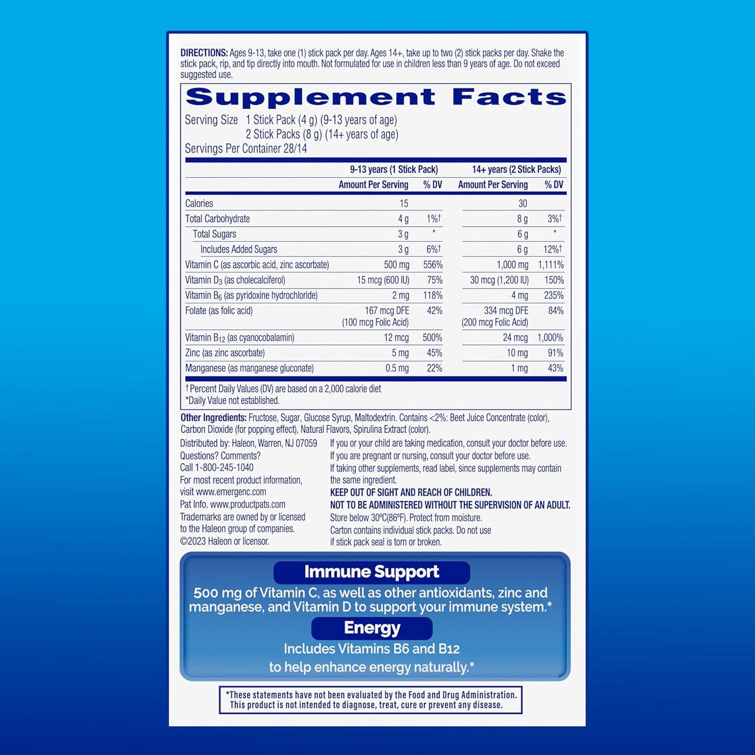 Emergen-C Inmunidad Plus Cristales 28 Stick Limonada de Baya