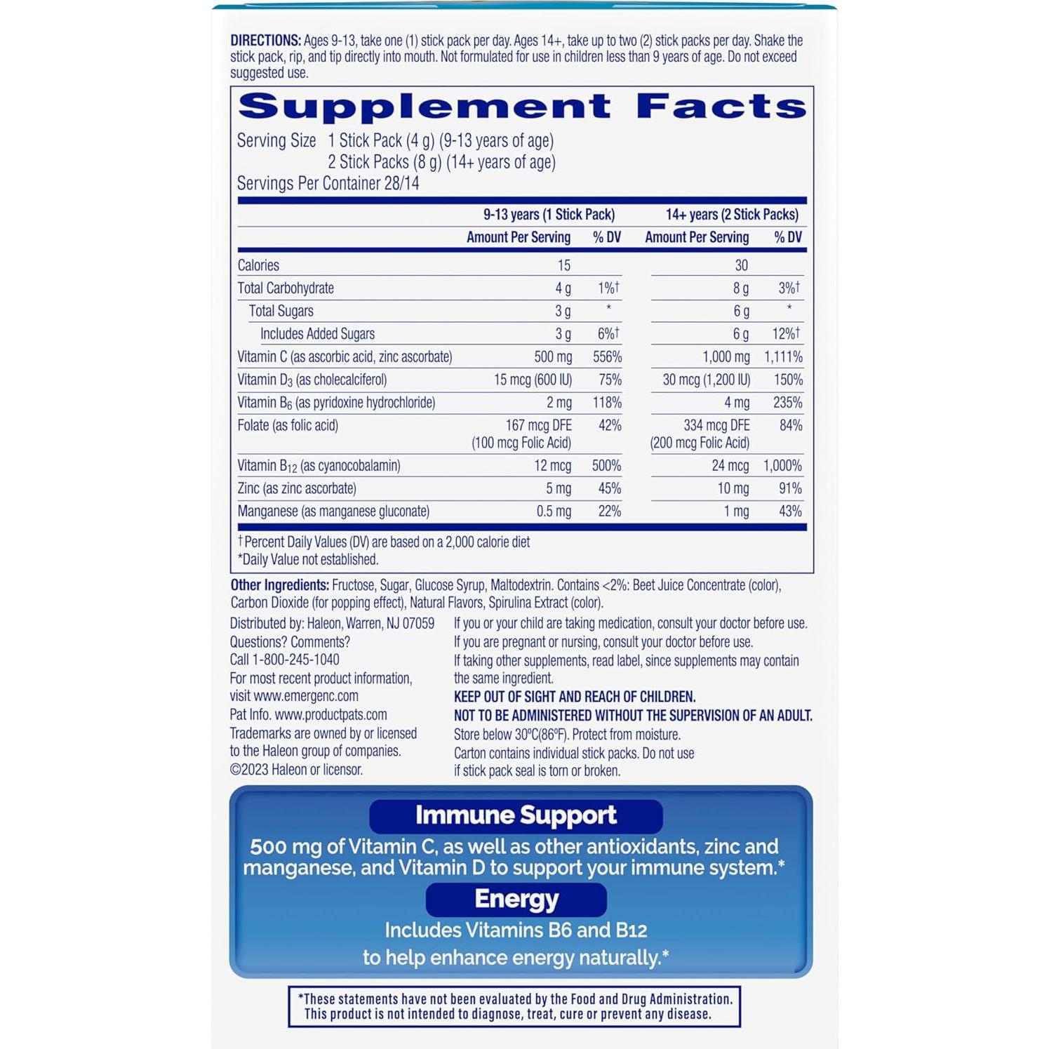 Emergen-C Inmunidad Plus Cristales 28 Stick Limonada de Baya