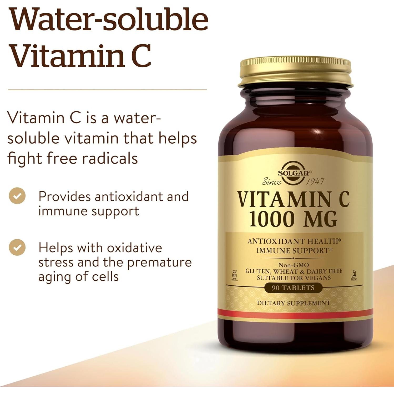 Vitamina C 1000 mg Solgar - 90 Tabletas Antioxidante Vegano
