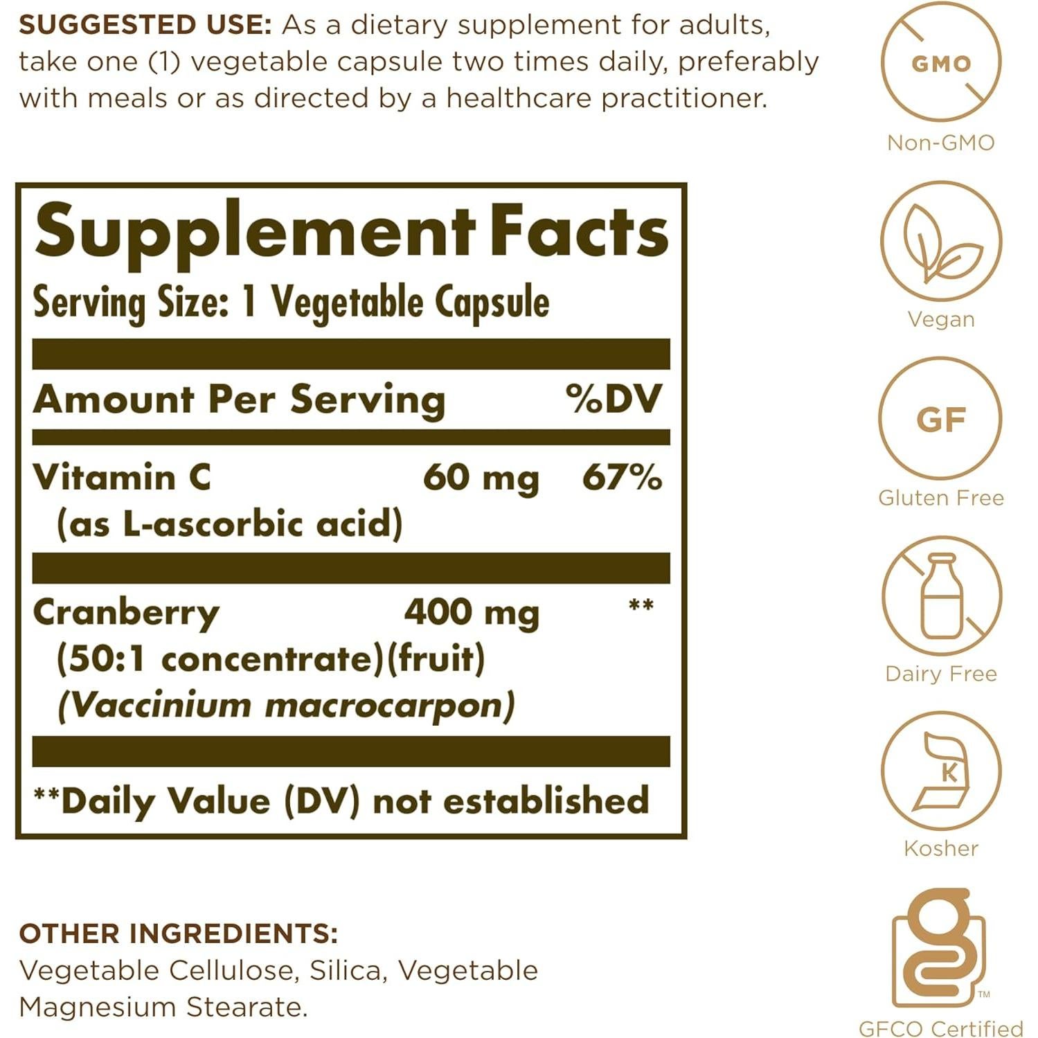 Solgar Arándano con Vitamina C - 60 Cápsulas Vegetales - Salud Urinaria