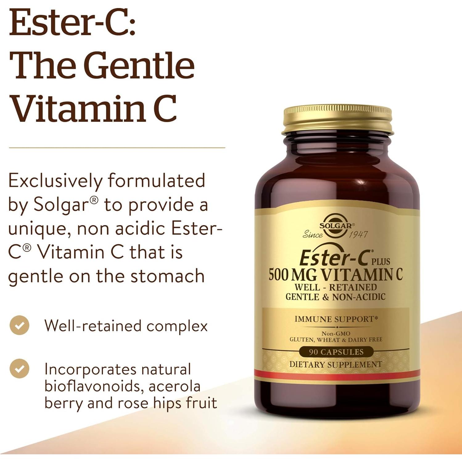 Solgar Ester-C Plus 500 mg Vitamina C Suave 90 Cápsulas