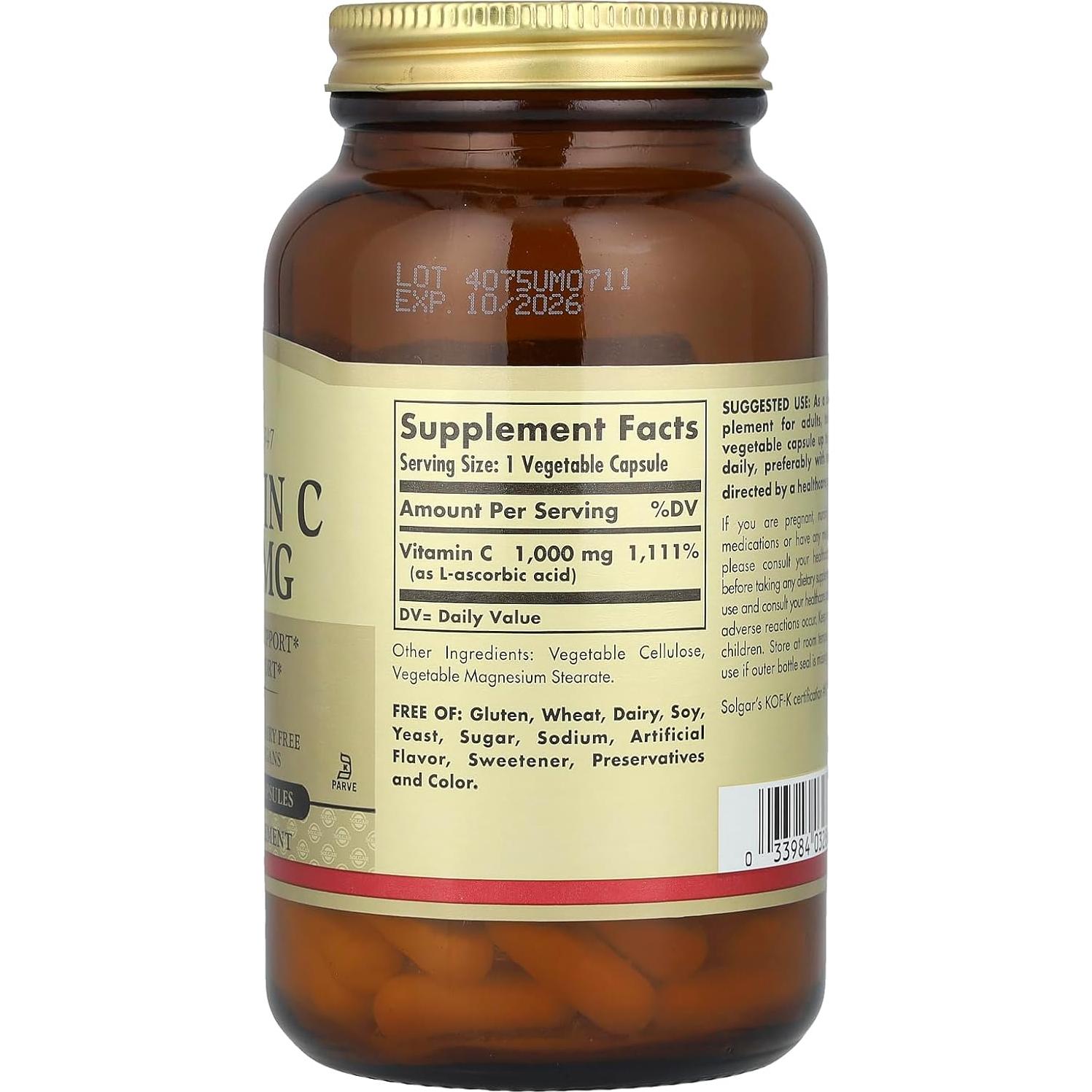 Vitamina C Solgar 1000 mg 100 Cápsulas Vegetales
