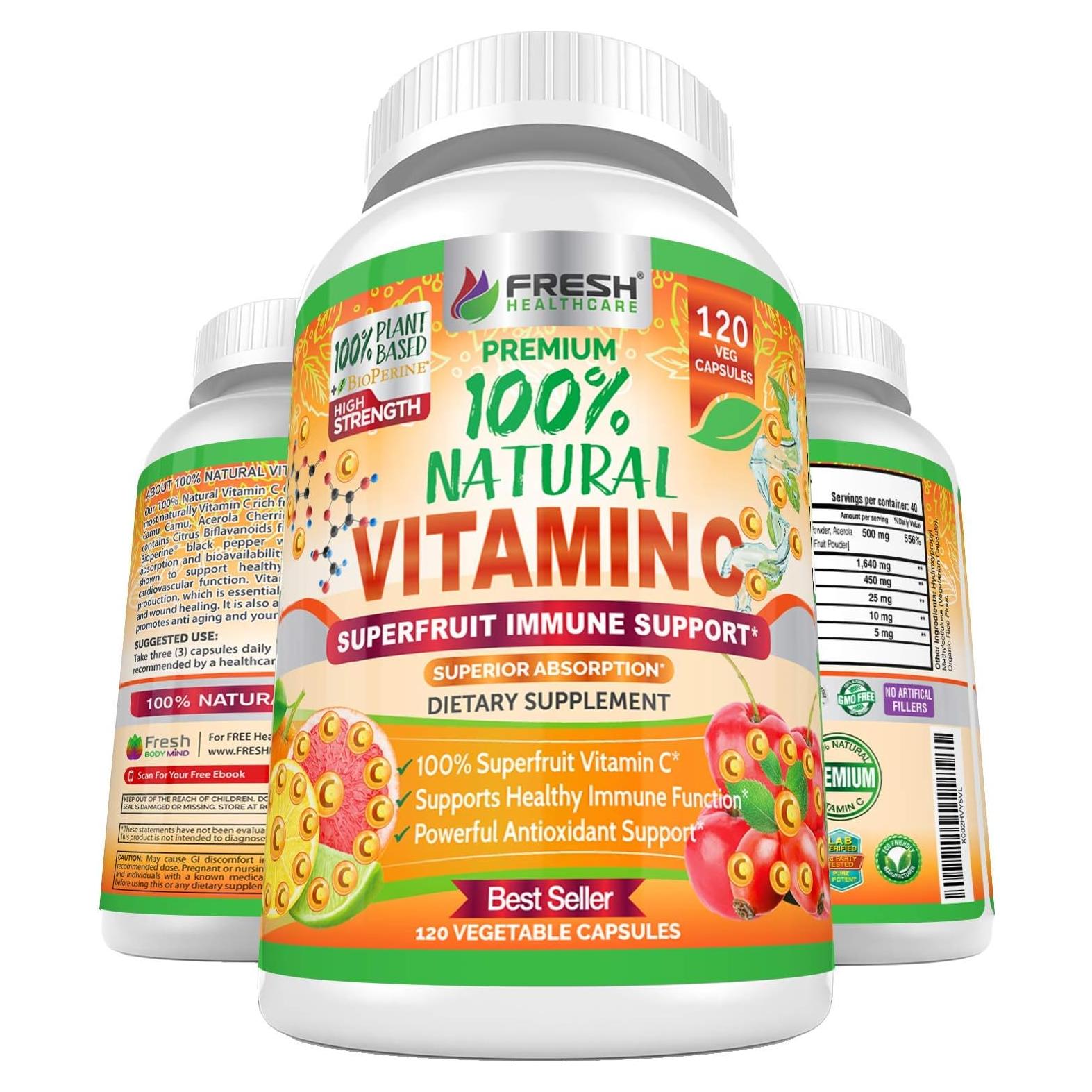 Vitamina C 100% Natural Fresh Healthcare 500mg - 120 Cápsulas