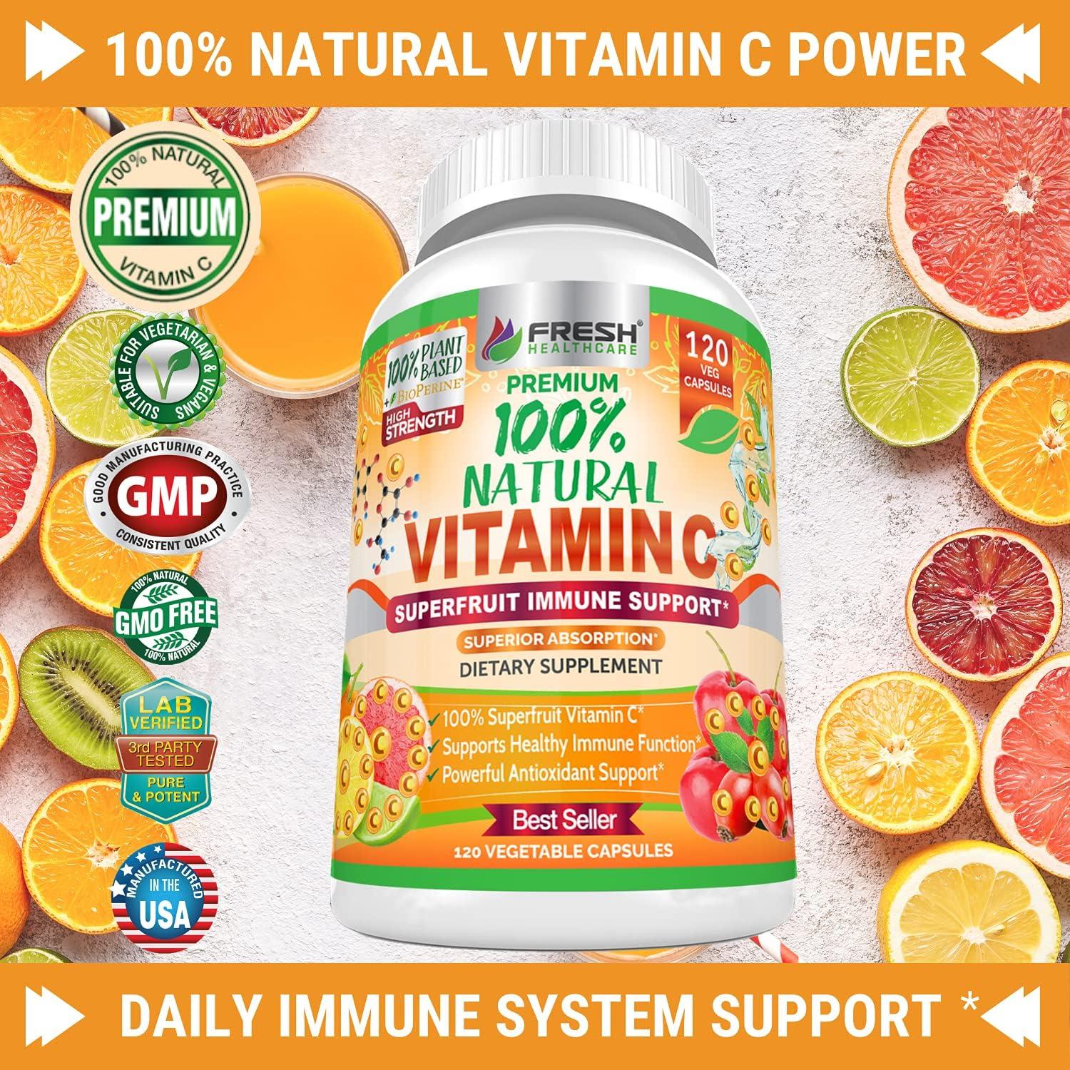 Vitamina C 100% Natural Fresh Healthcare 500mg - 120 Cápsulas