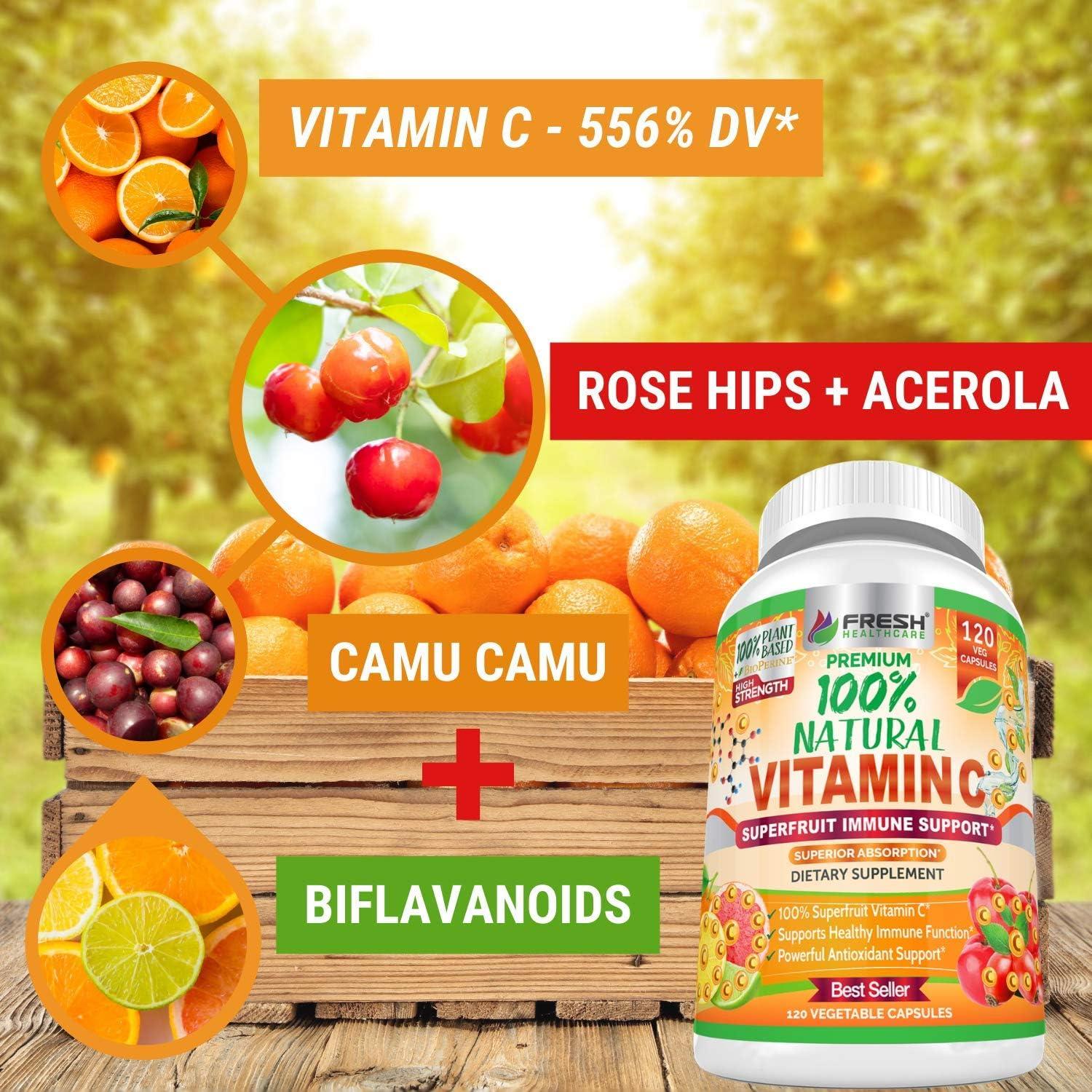 Vitamina C 100% Natural Fresh Healthcare 500mg - 120 Cápsulas