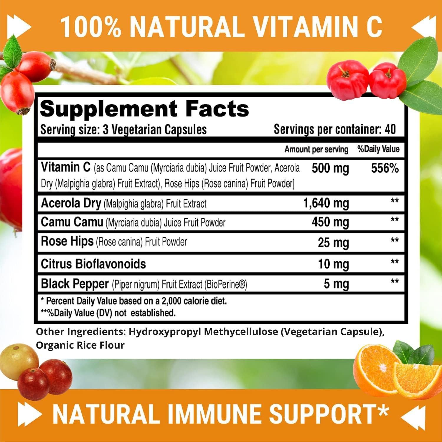 Vitamina C 100% Natural Fresh Healthcare 500mg - 120 Cápsulas