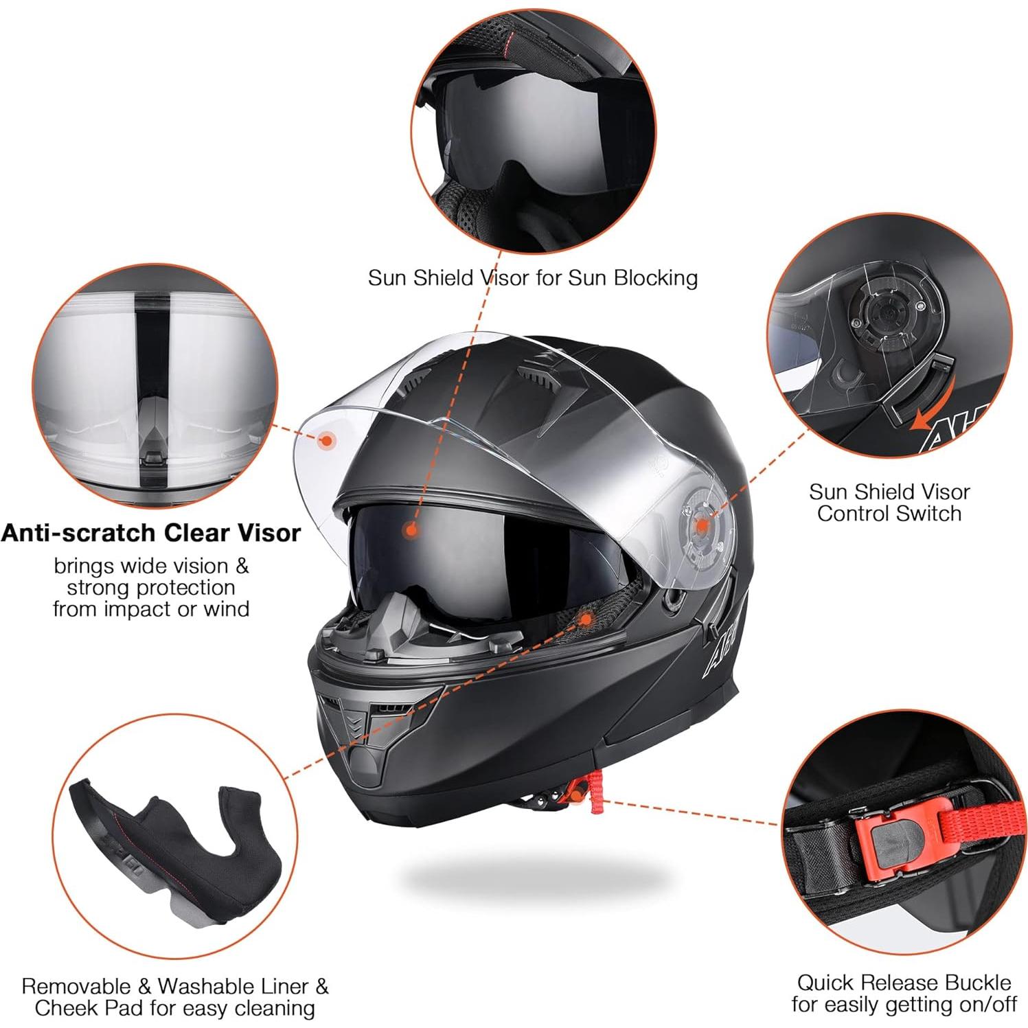 Casco Modular AHR RUN-M1 Azul - Doble Visor y Abatible