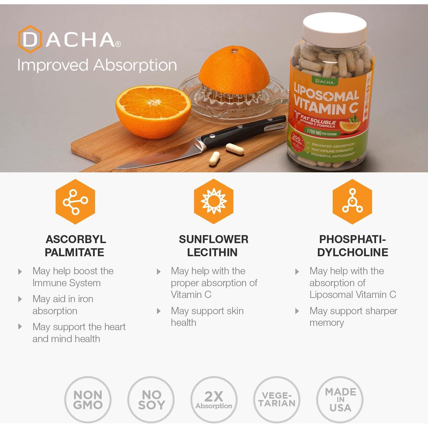 Vitamina C Liposomal DACHA 1700mg - 200 Cápsulas Veganas