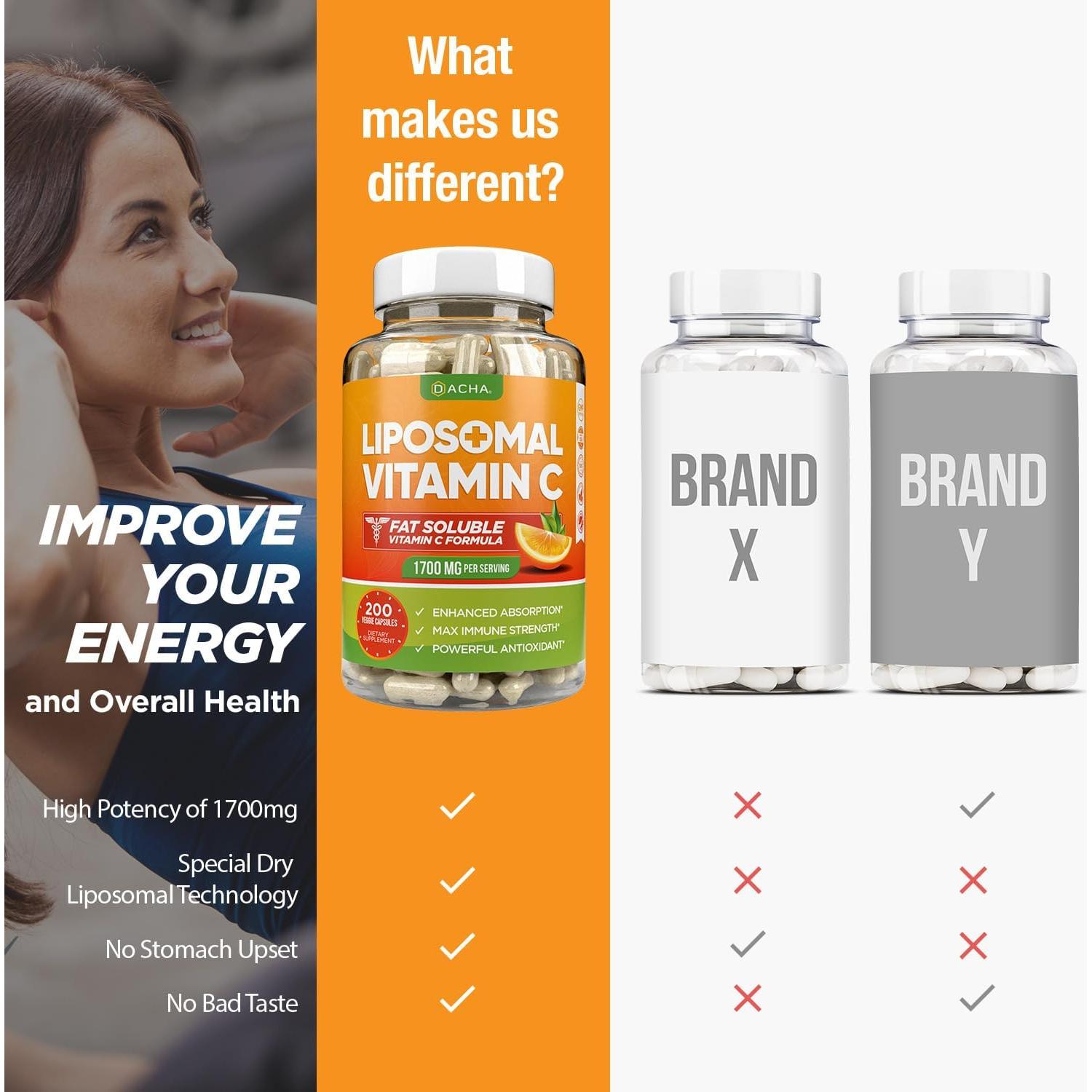 Vitamina C Liposomal DACHA 1700mg - 200 Cápsulas Veganas