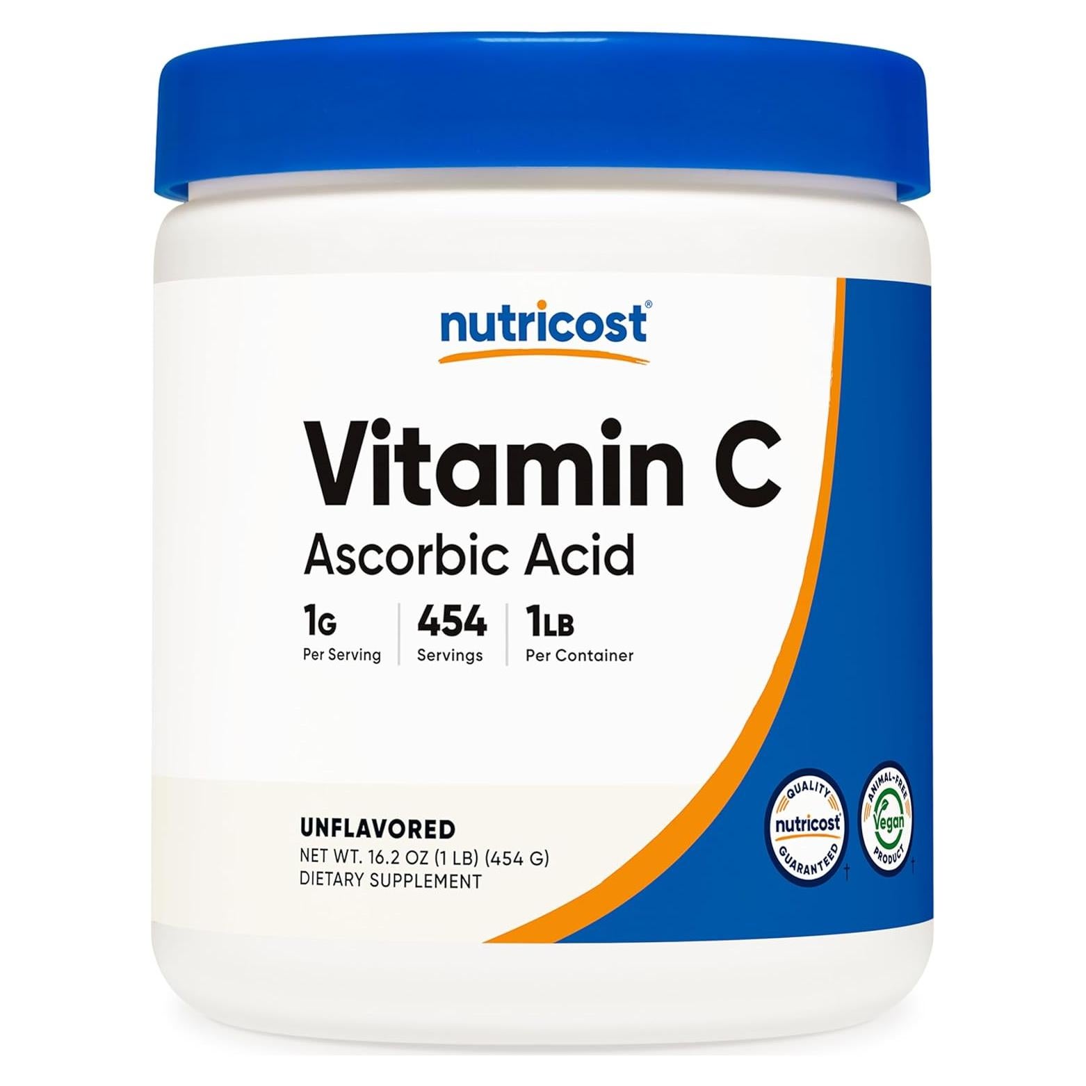 Polvo de Ácido Ascórbico Puro Nutricost 1LB Vitamina C