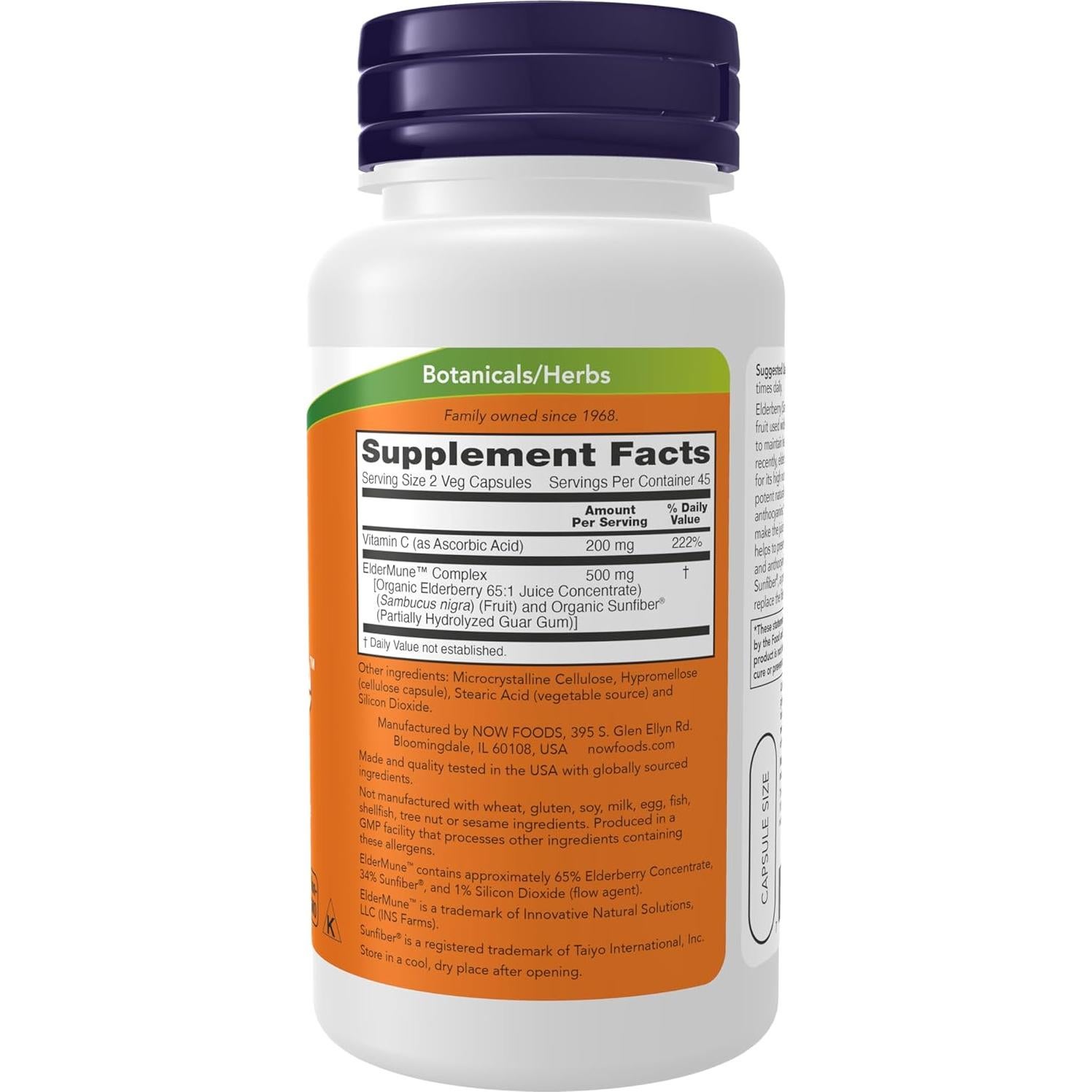 NOW Foods Concentrado de Jugo de Saúco 65:1 con Vitamina C 90 Cápsulas Veganas