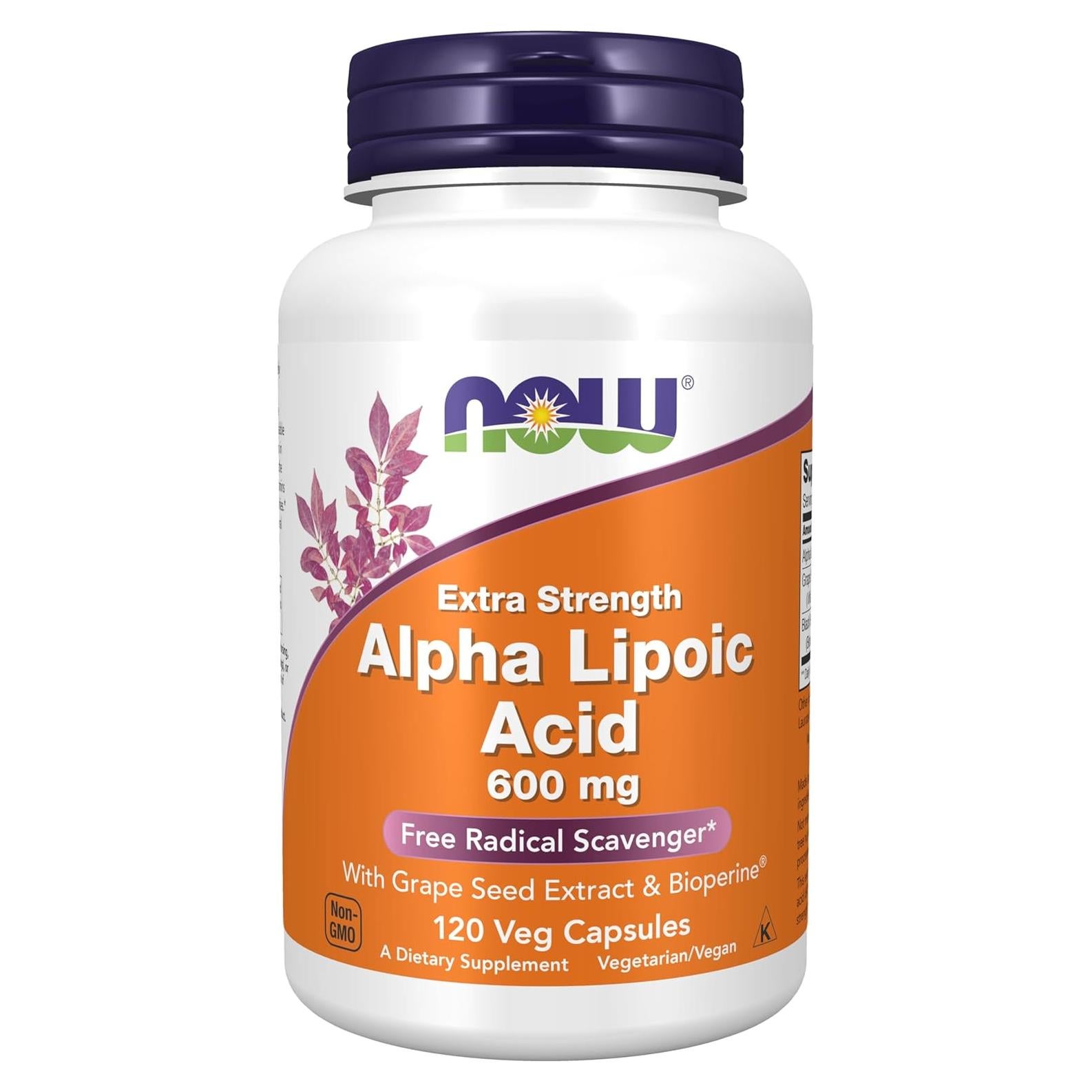 Ácido Lipoico 600 mg NOW Foods con Bioperine, 120 Cápsulas Veganas