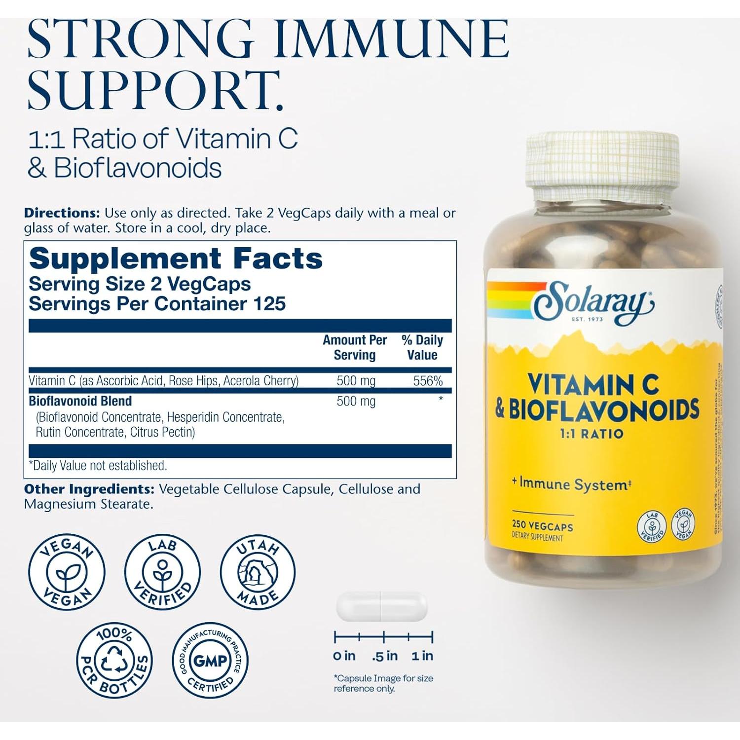 Vitamina C 500mg Solaray con Bioflavonoides 250 VegCaps