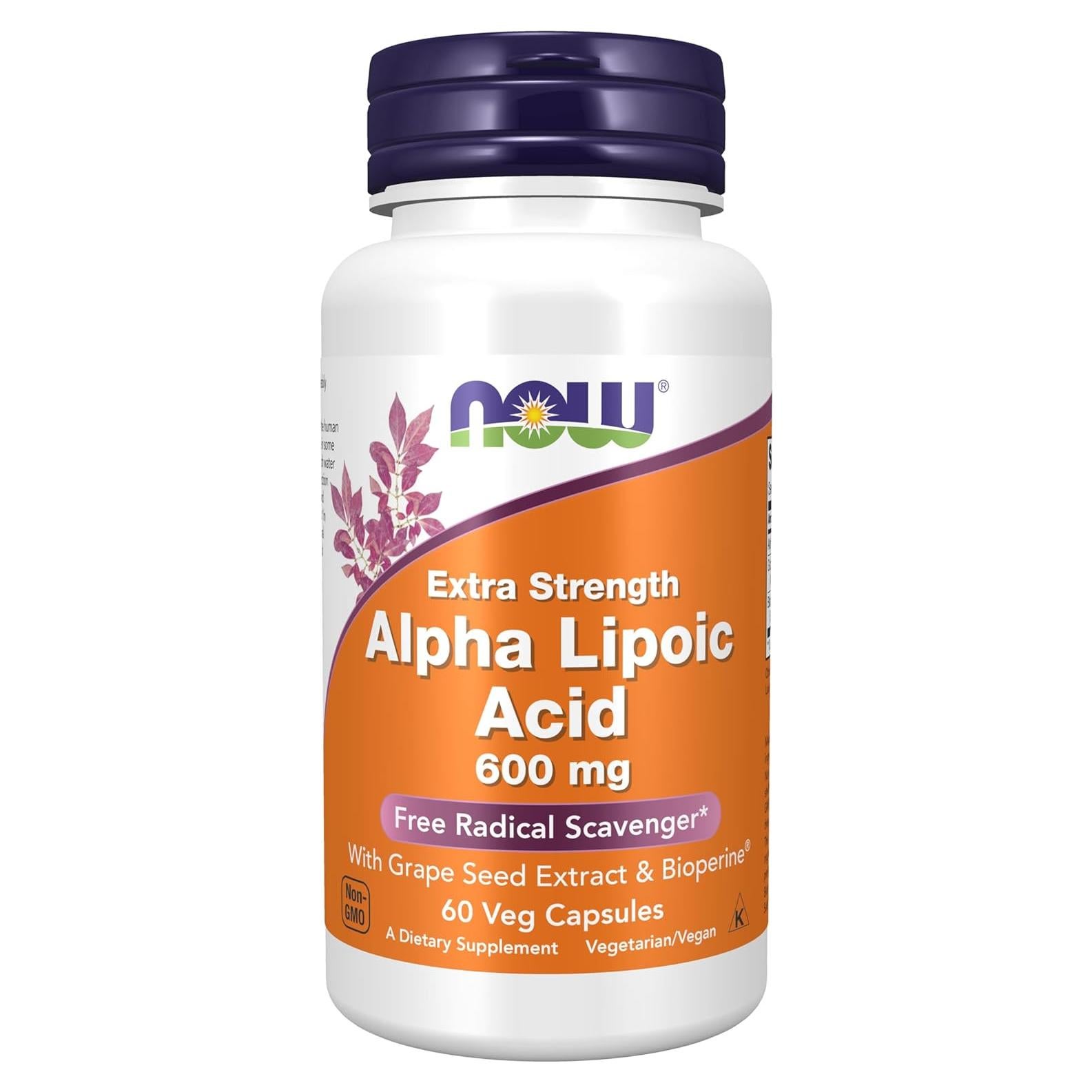 Ácido Alfa Lipoico 600 mg NOW Foods con Semilla de Uva y Bioperina