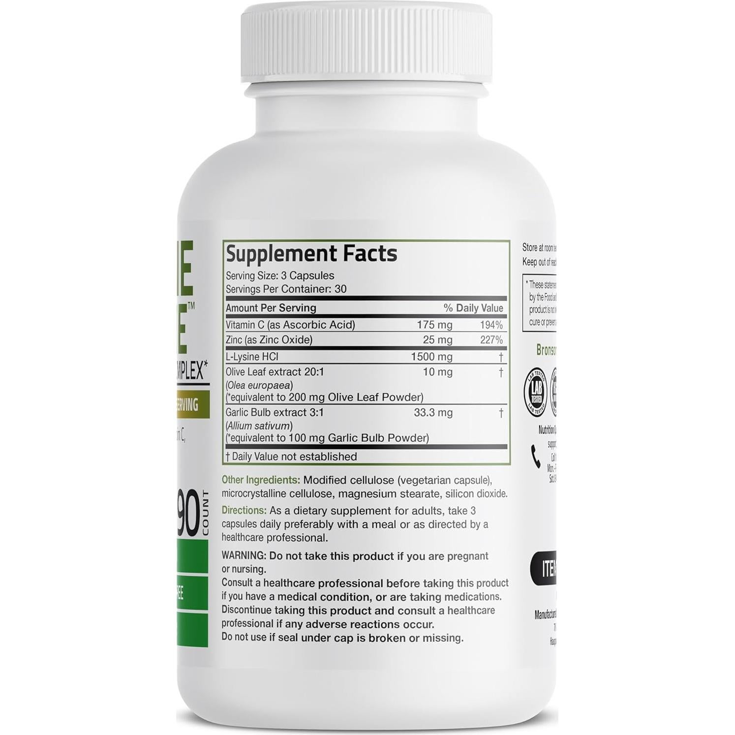 Complejo Inmunológico L-Lisina Bronson 1500 MG 90 Cápsulas