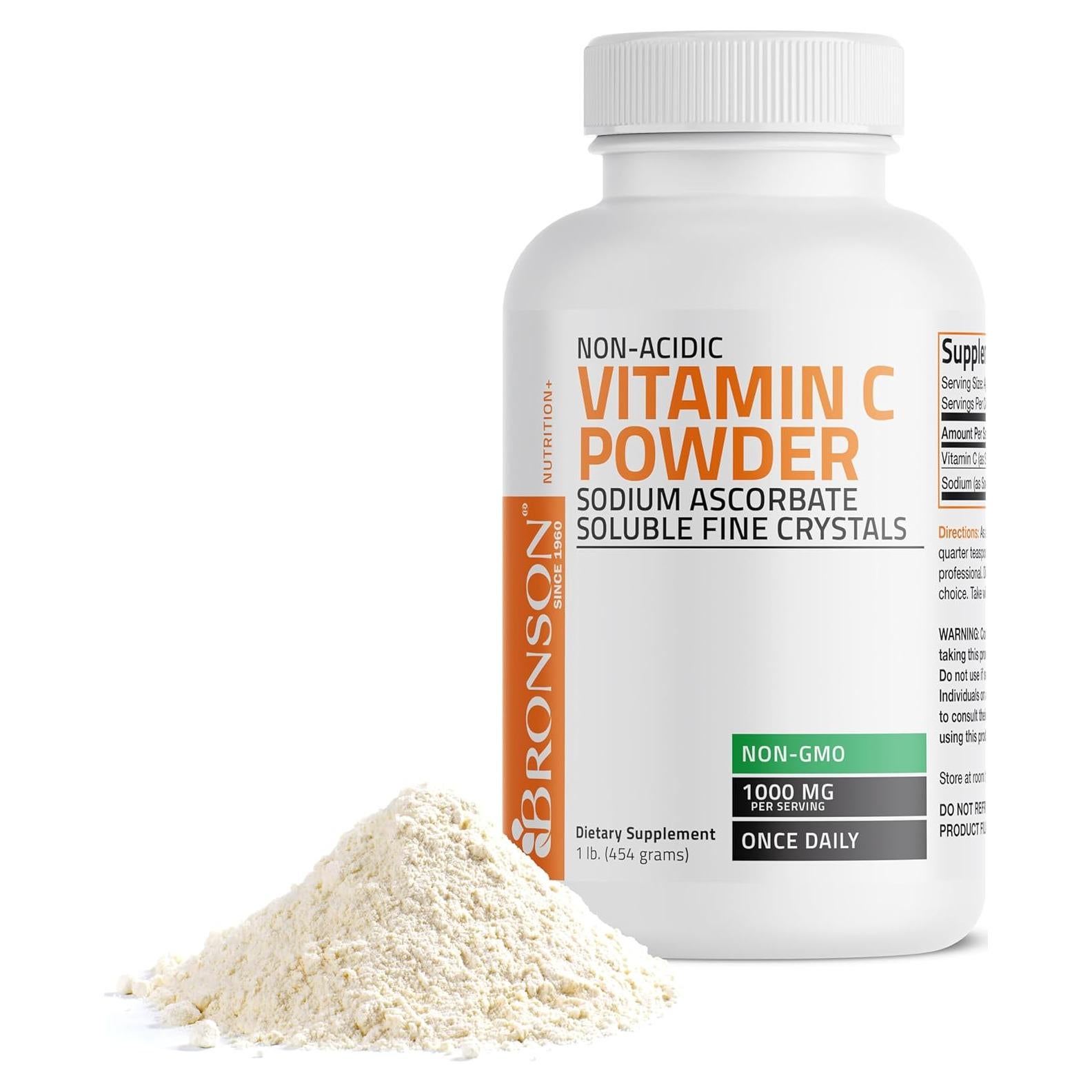 Polvo de Vitamina C No Ácida Bronson 454g - Suave para Estómago