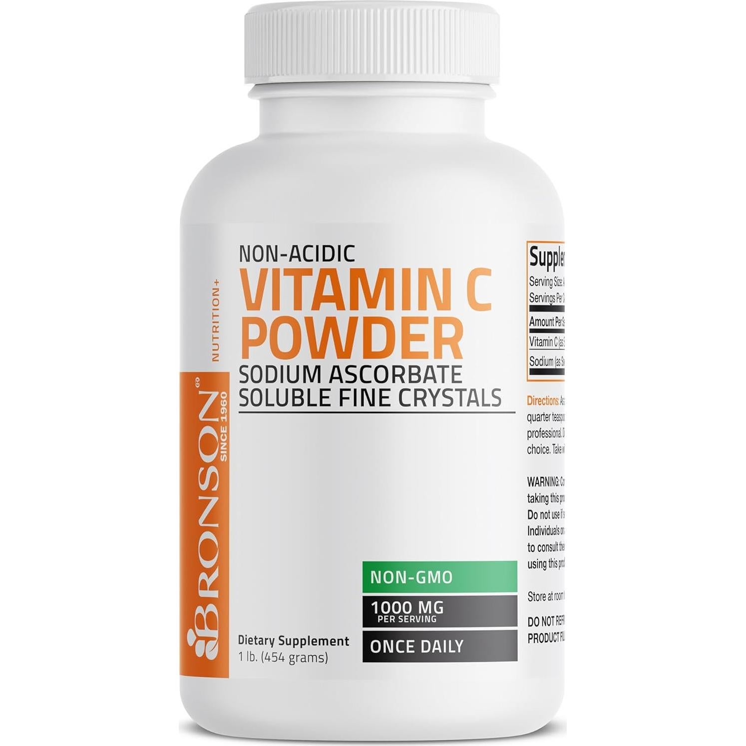 Polvo de Vitamina C No Ácida Bronson 454g - Suave para Estómago