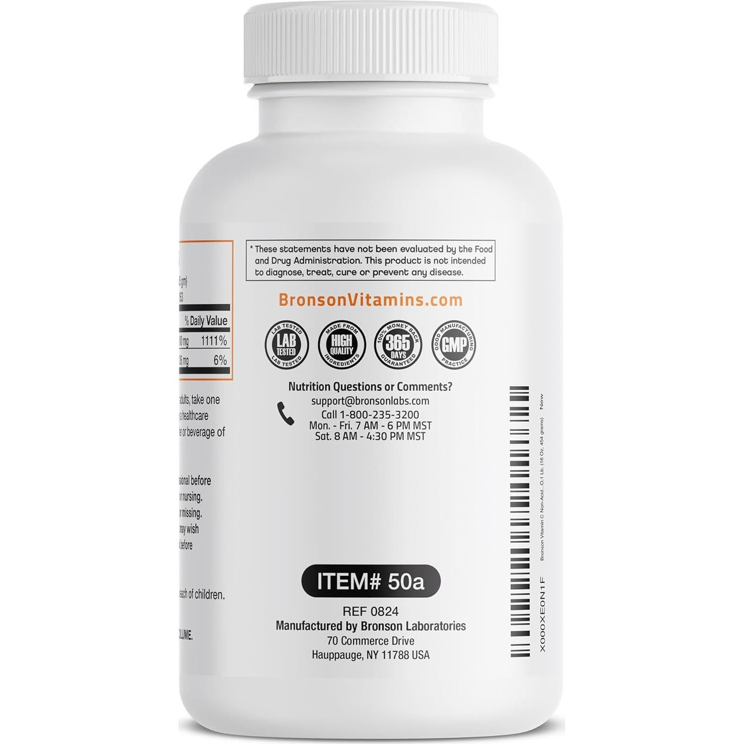 Polvo de Vitamina C No Ácida Bronson 454g - Suave para Estómago